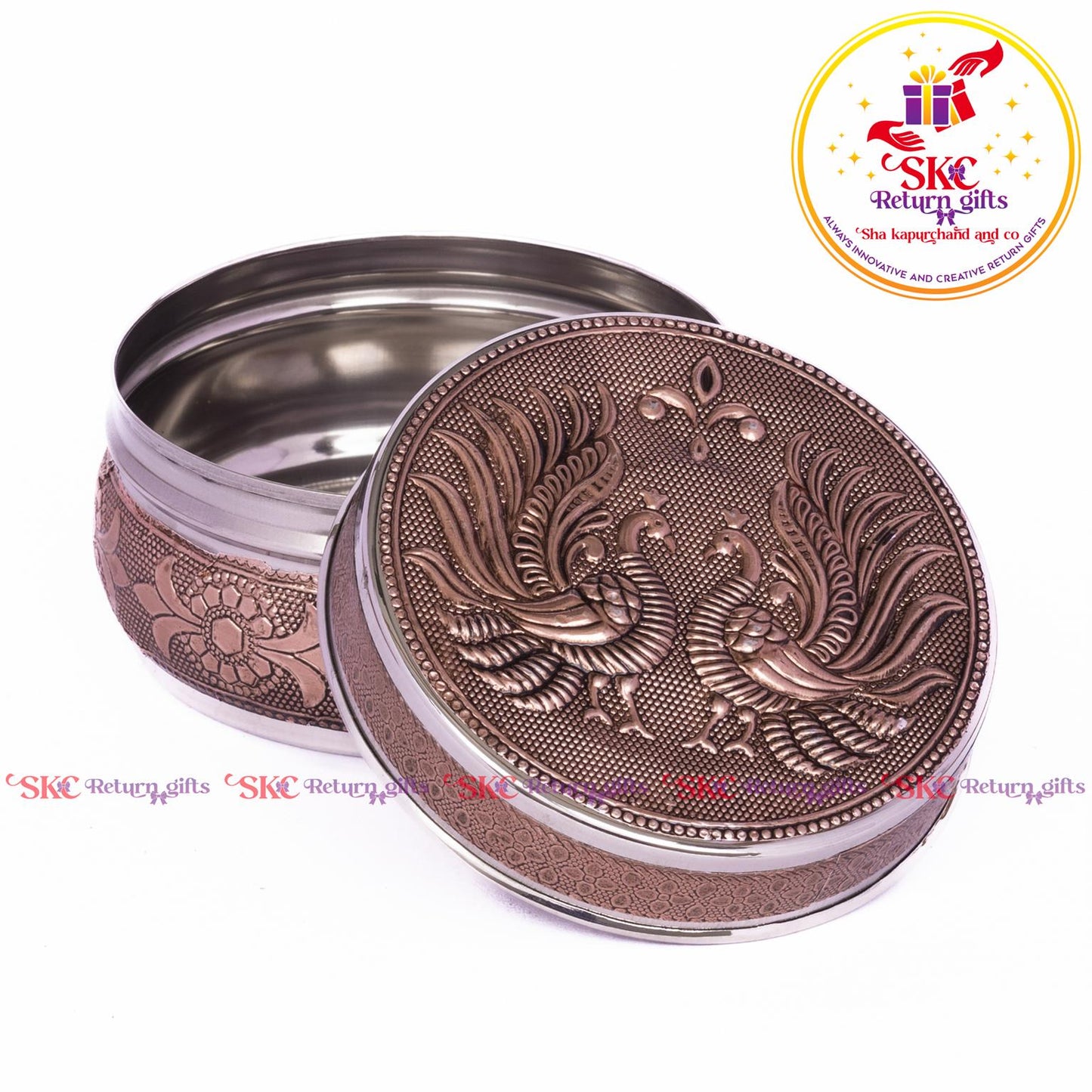 Stainless Steel Embosed Double Peacock Box
