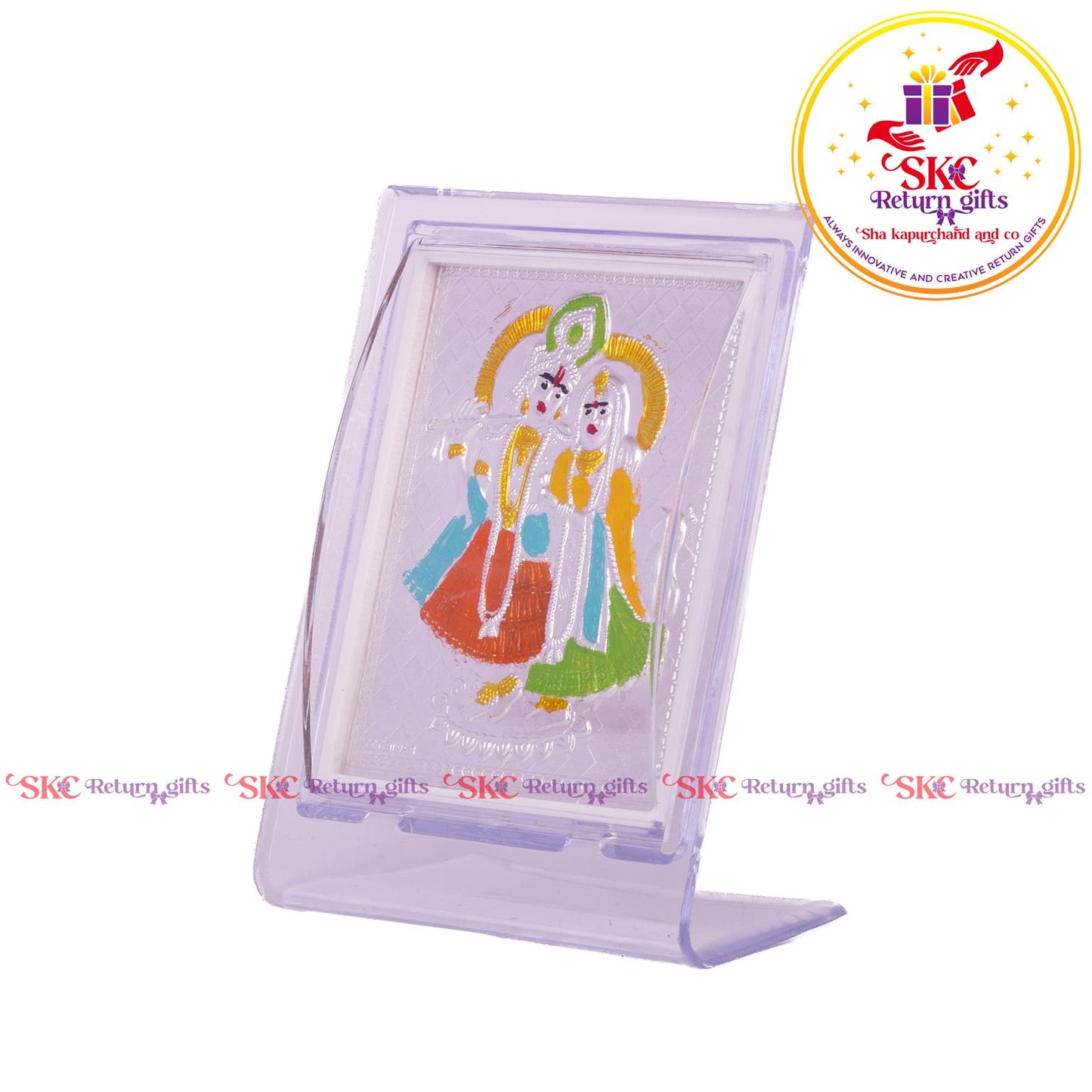 999 Silver Foil Radha Krishna Medium Stand