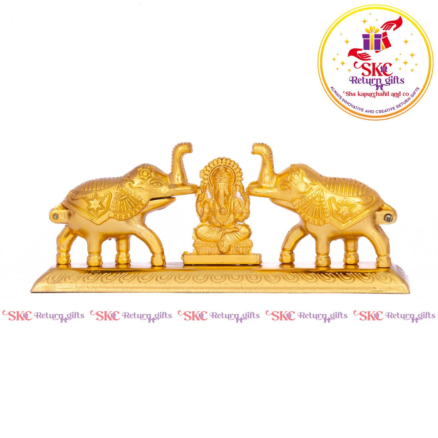 Double Elephant Kum-kum Holder With Ganesha