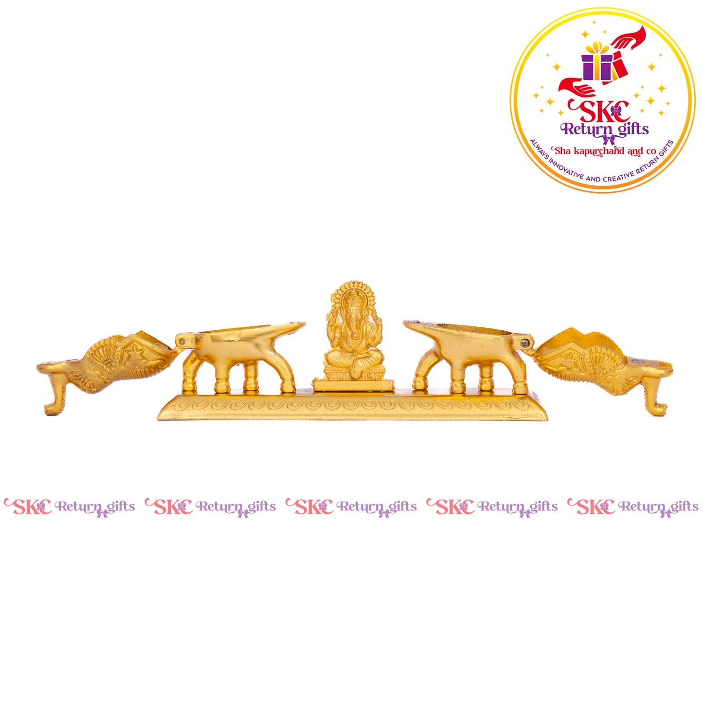 Double Elephant Kum-kum Holder With Ganesha