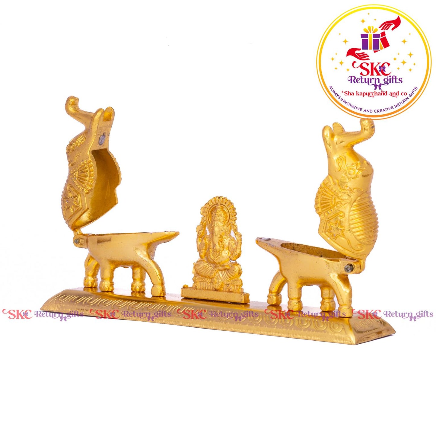 Double Elephant Kum-kum Holder With Ganesha