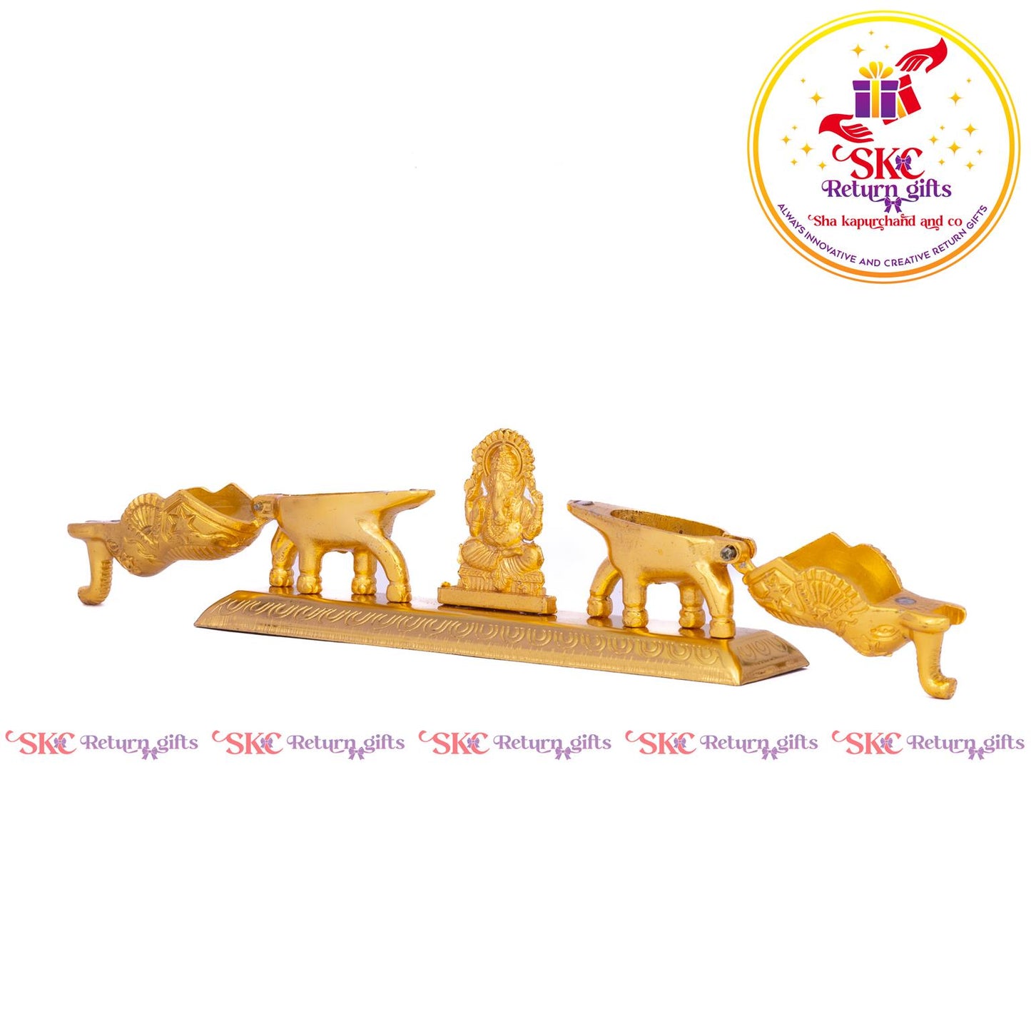 Double Elephant Kum-kum Holder With Ganesha