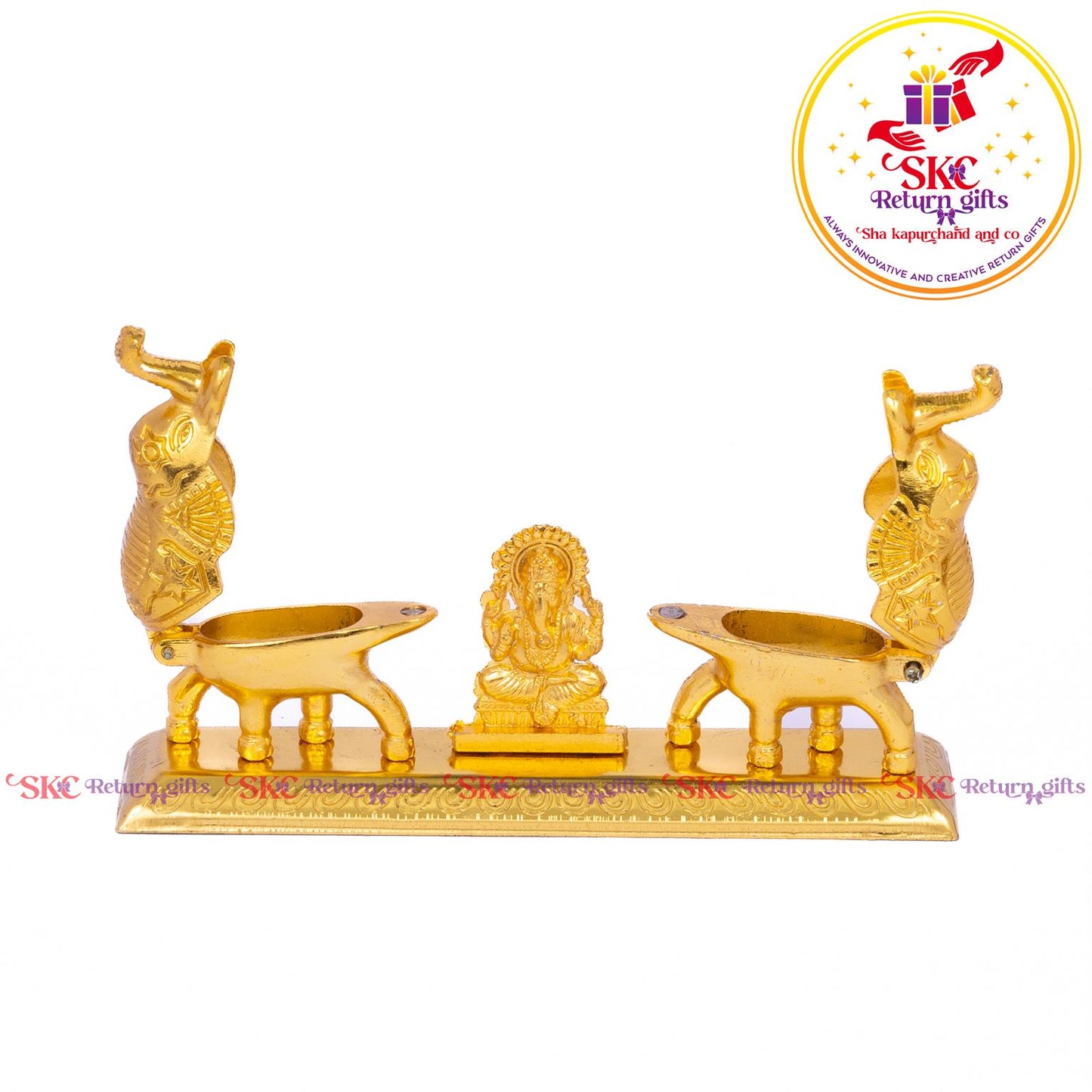 Double Elephant Kum-kum Holder With Ganesha