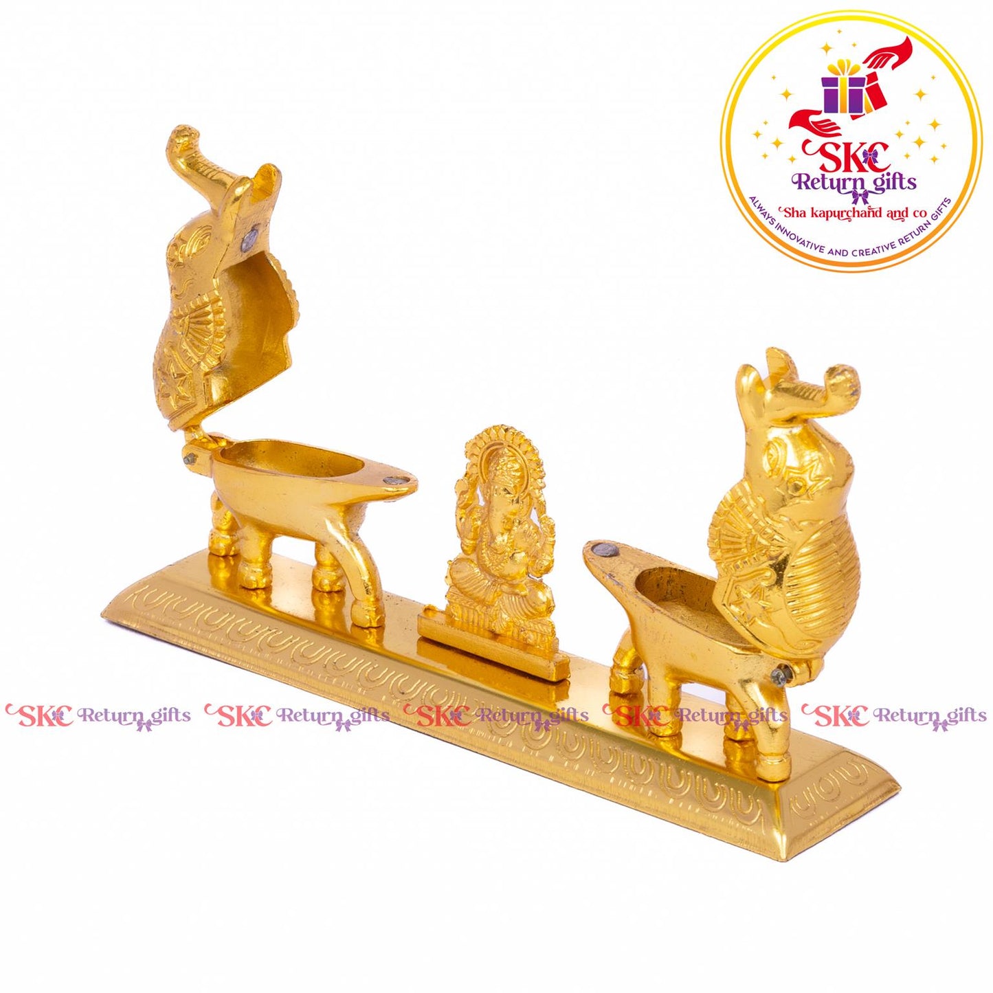 Double Elephant Kum-kum Holder With Ganesha