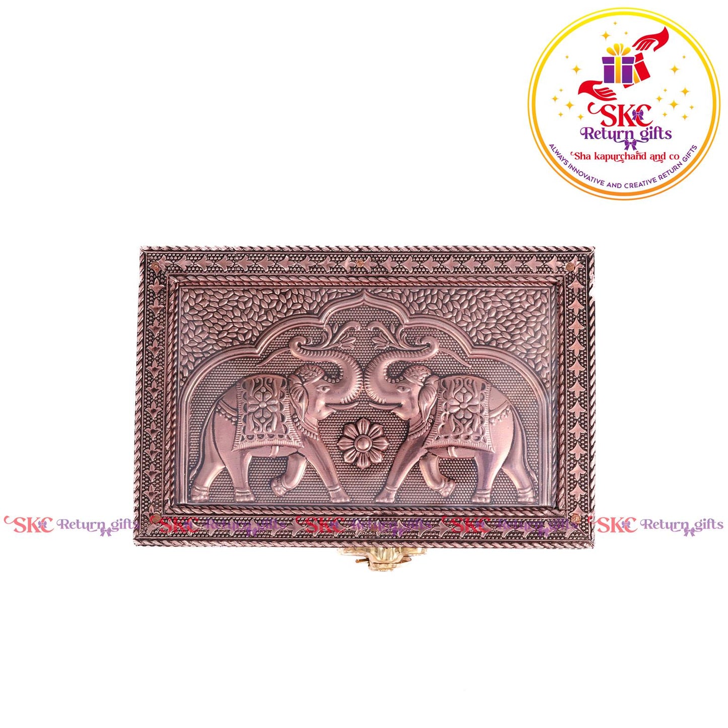 Double Elephant Pooja Box Embosed