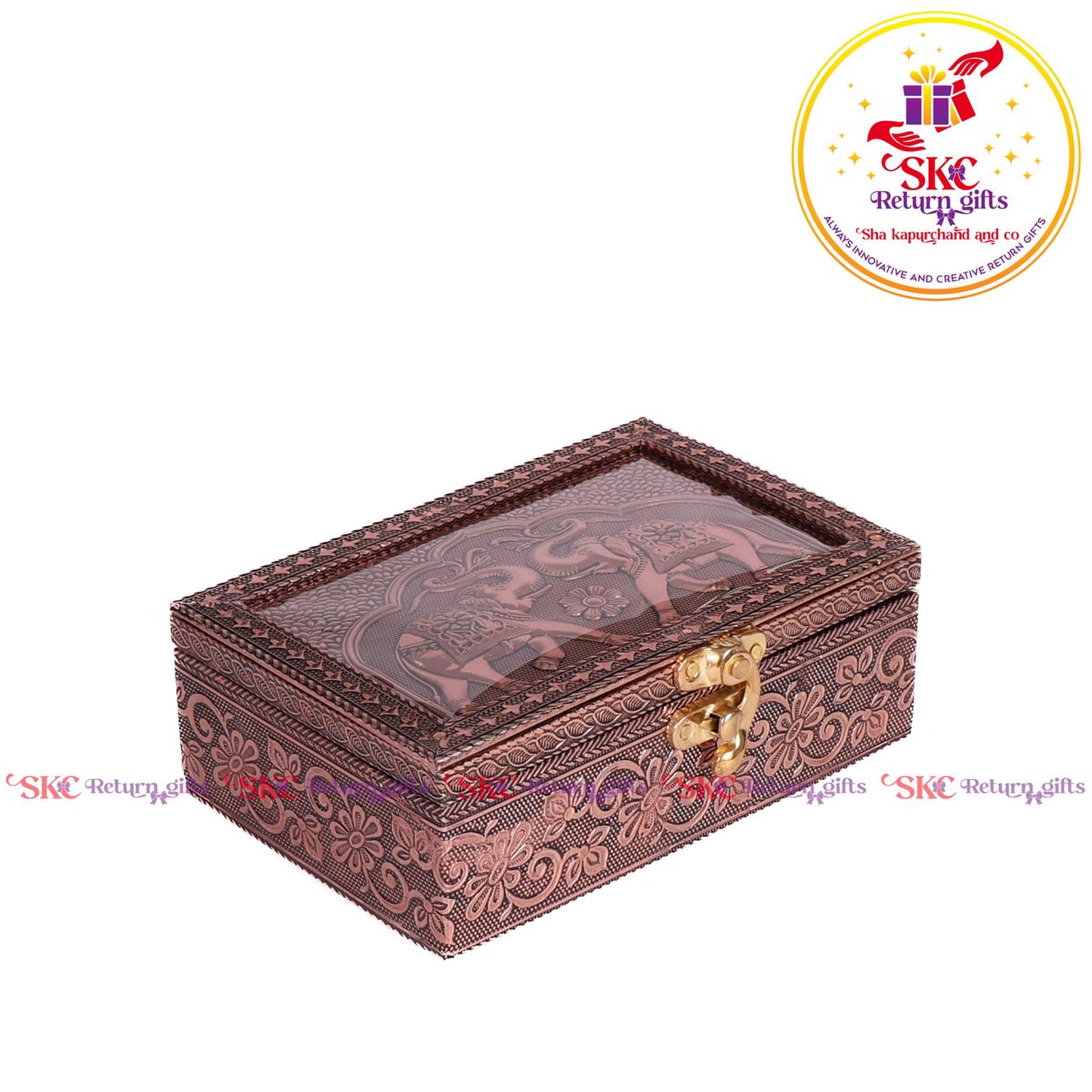 Double Elephant Pooja Box Embosed