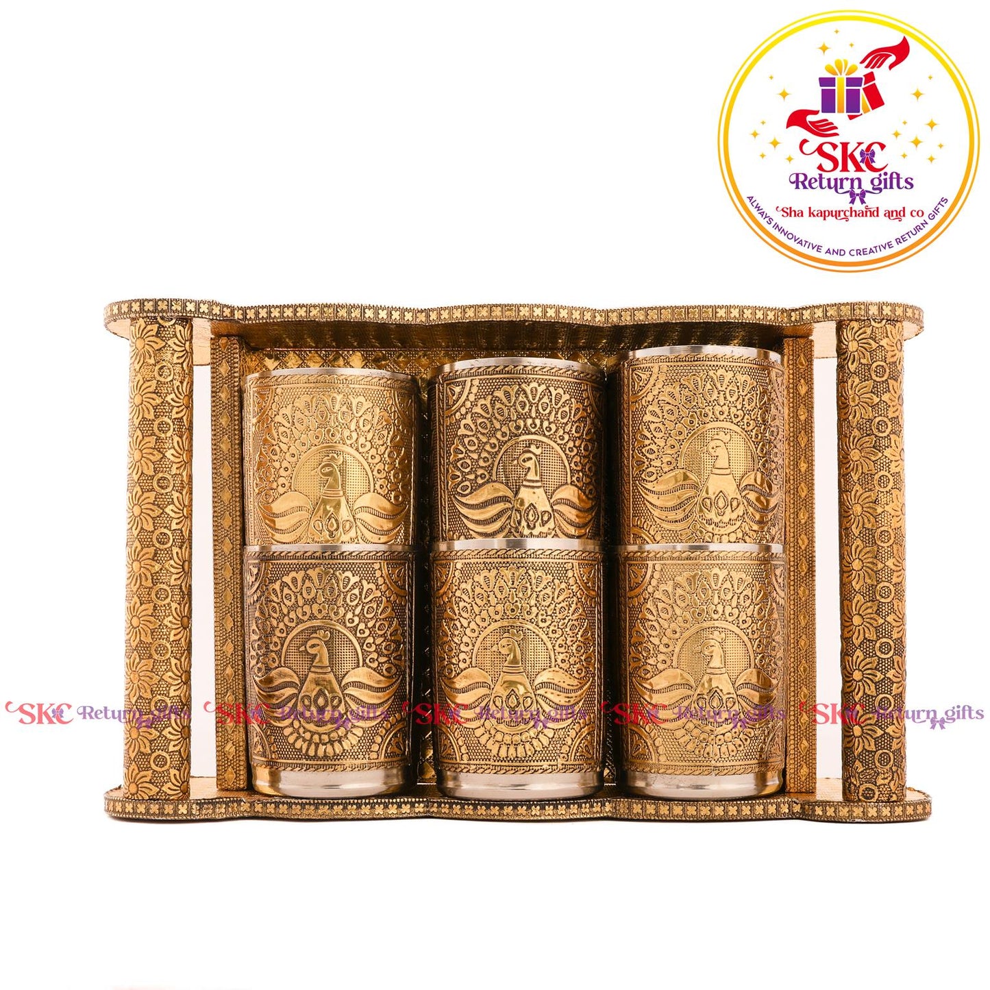 Embossed 6 Pcs Glass Tray Set