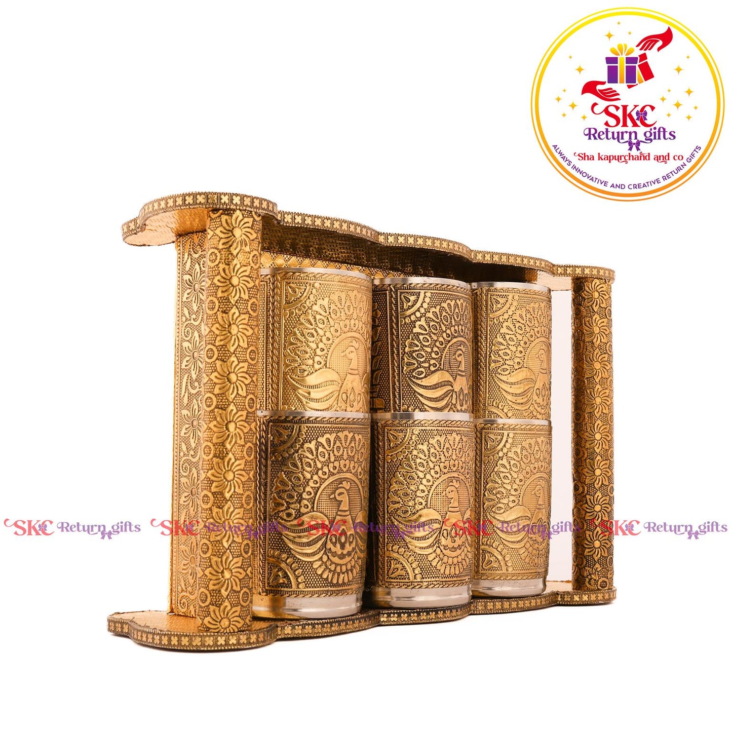 Embossed 6 Pcs Glass Tray Set