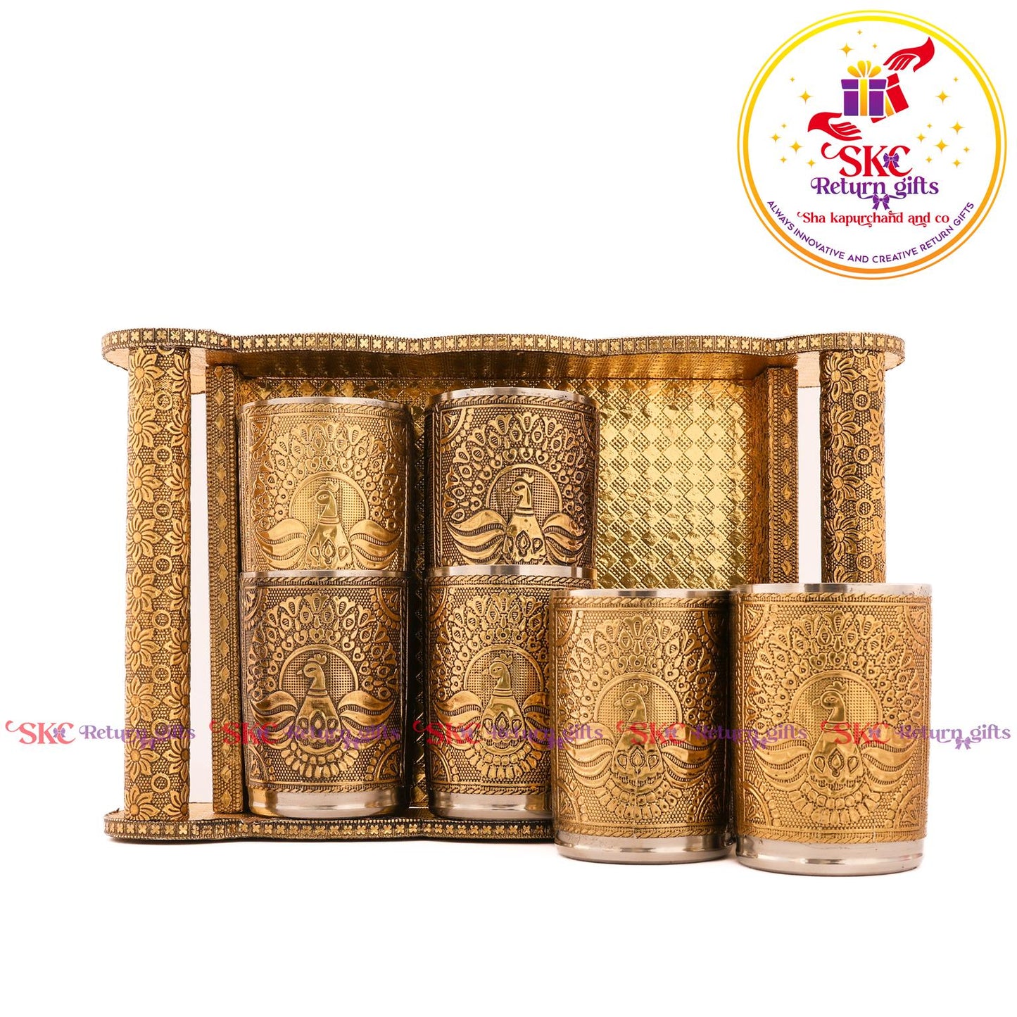 Embossed 6 Pcs Glass Tray Set