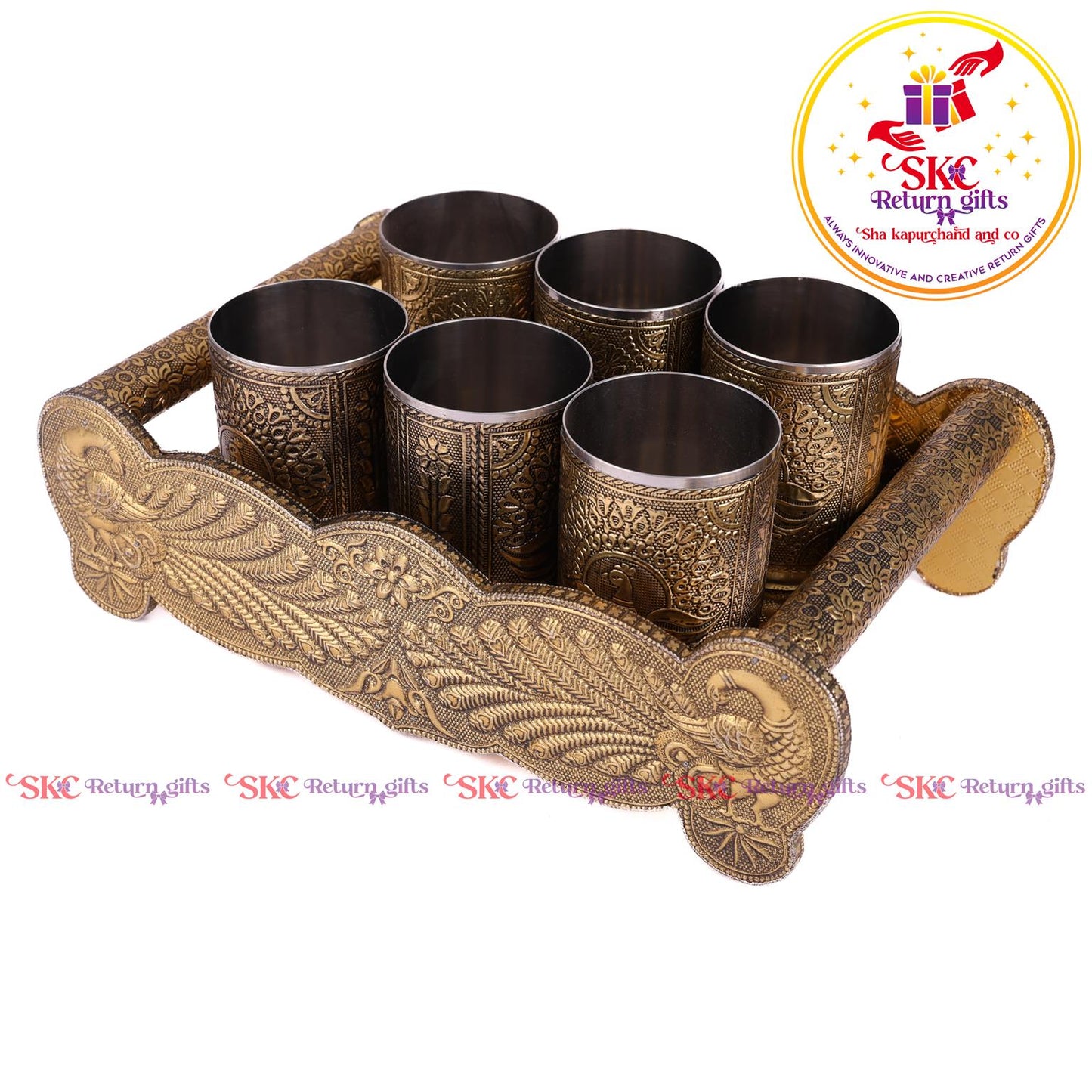 Embossed 6 Pcs Glass Tray Set