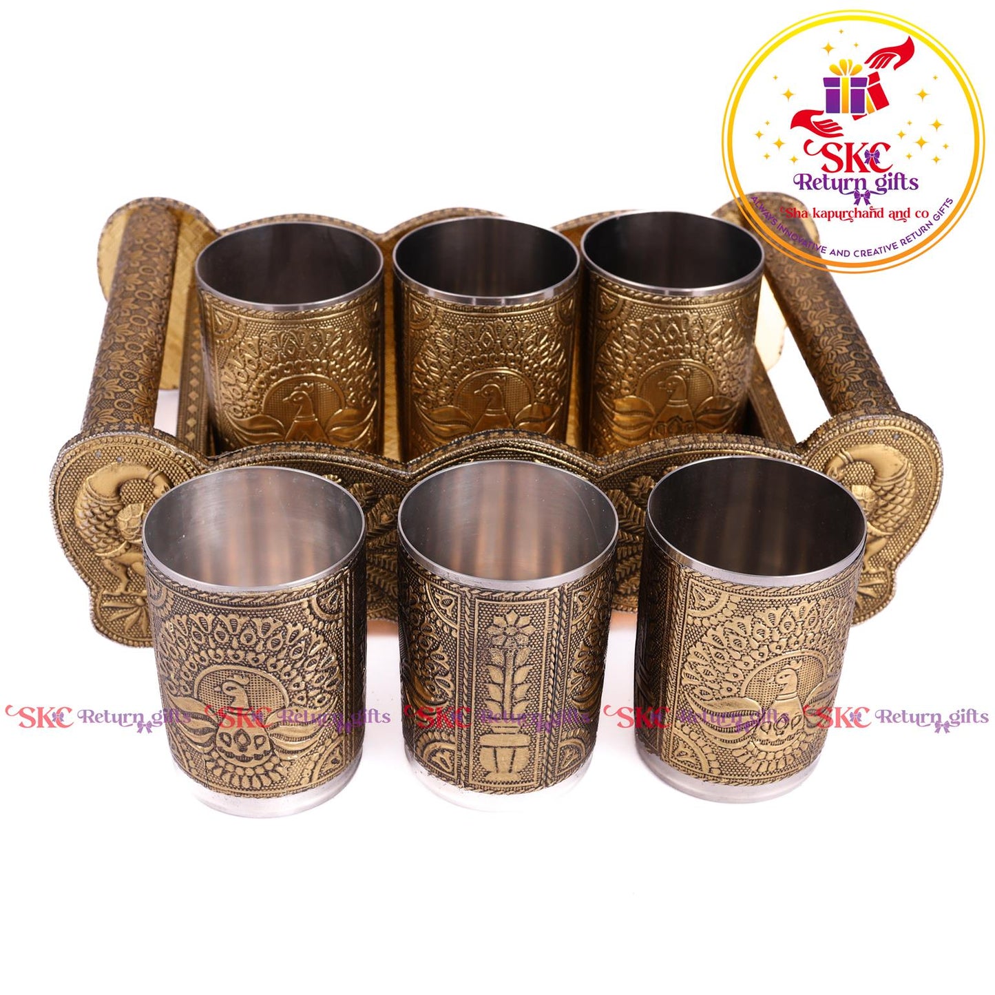 Embossed 6 Pcs Glass Tray Set