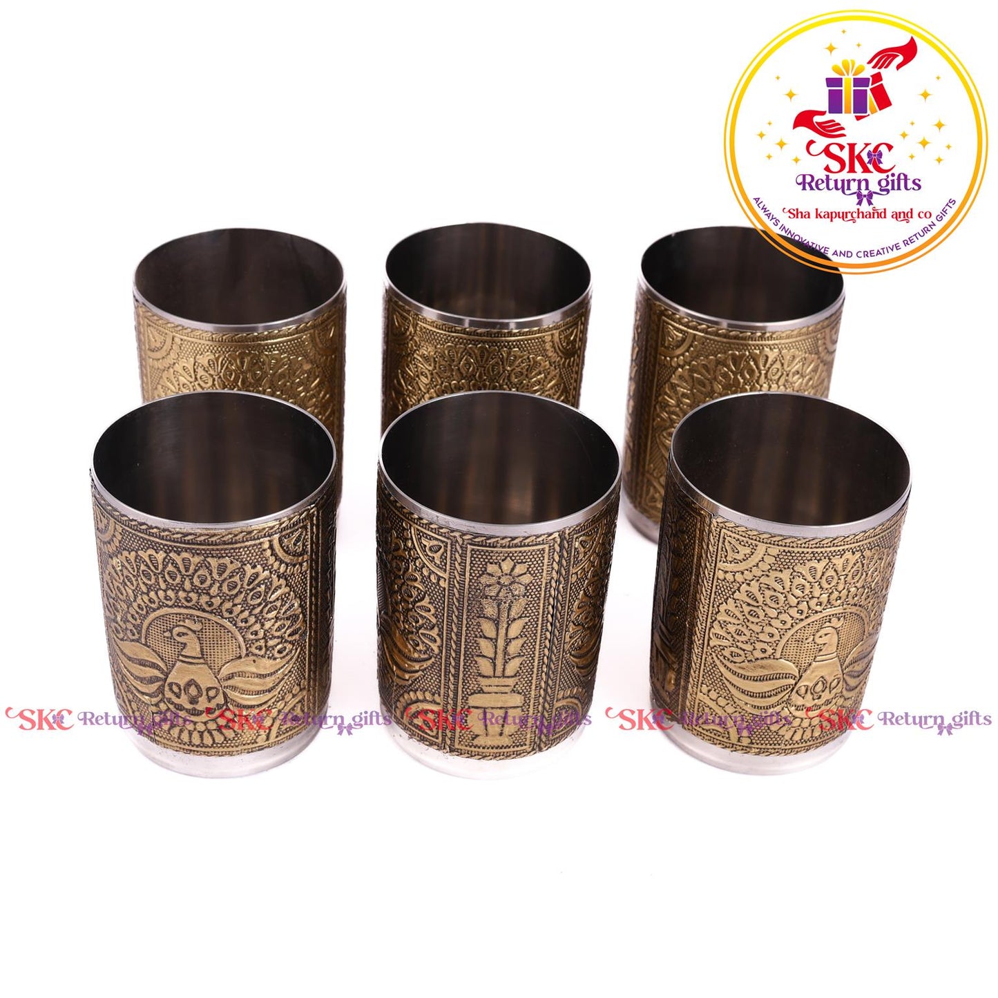 Embossed 6 Pcs Glass Tray Set