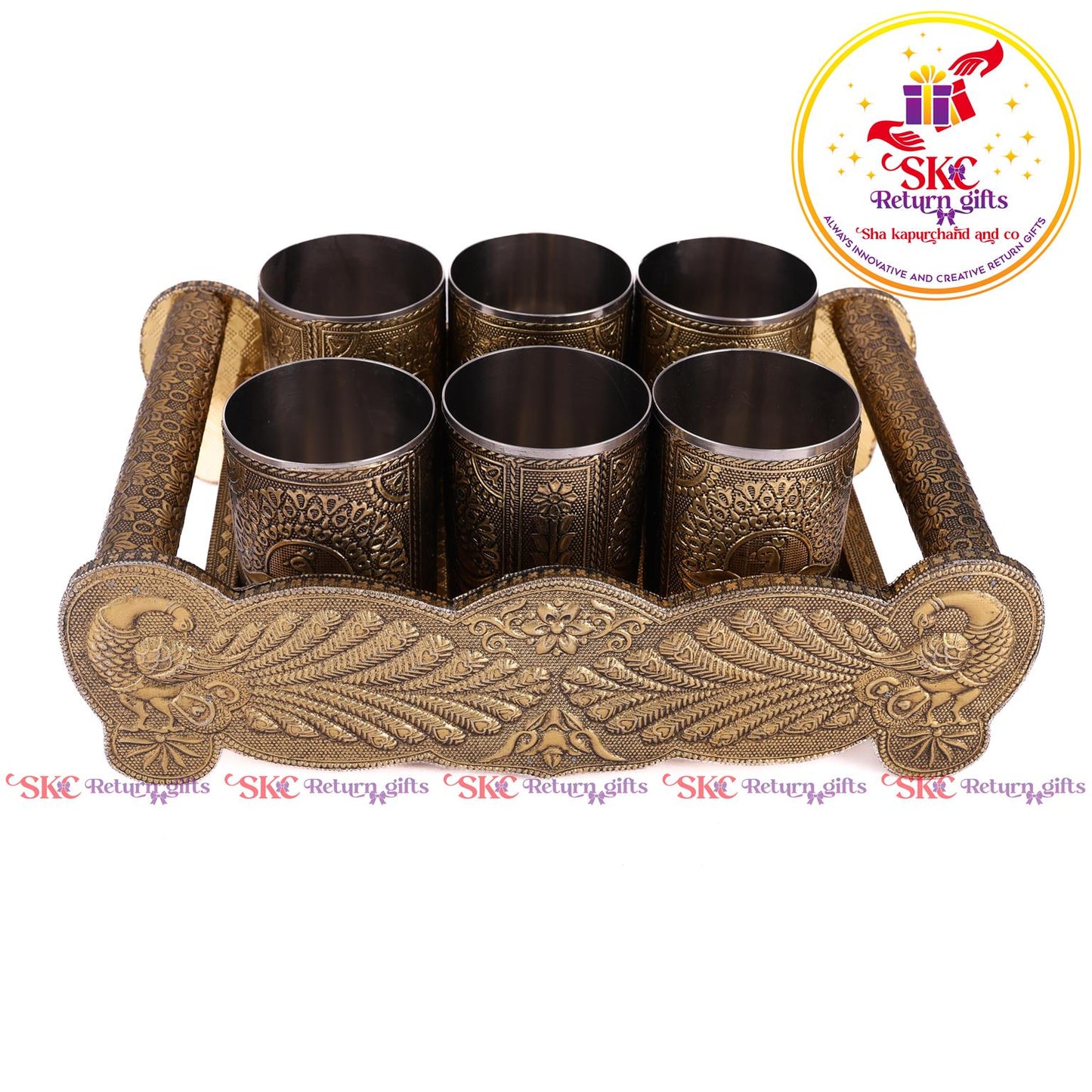 Embossed 6 Pcs Glass Tray Set
