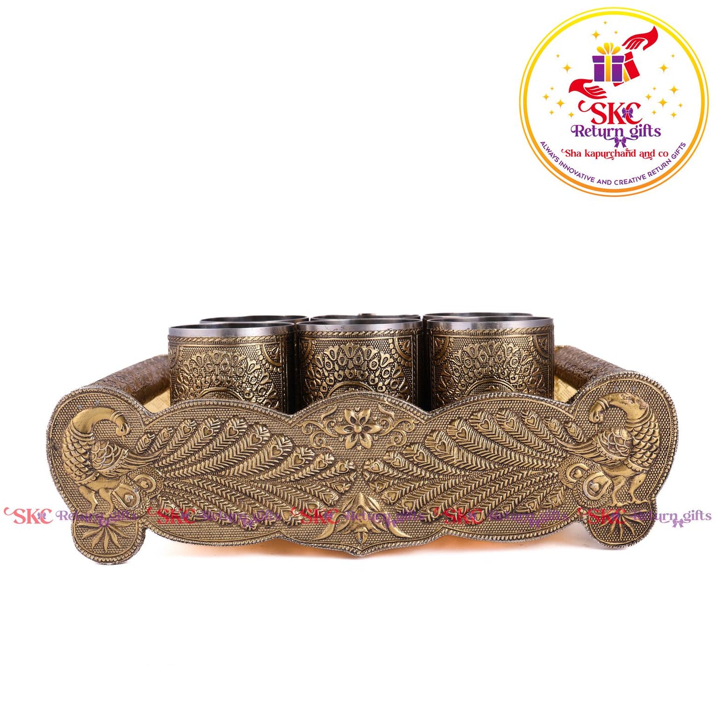 Embossed 6 Pcs Glass Tray Set