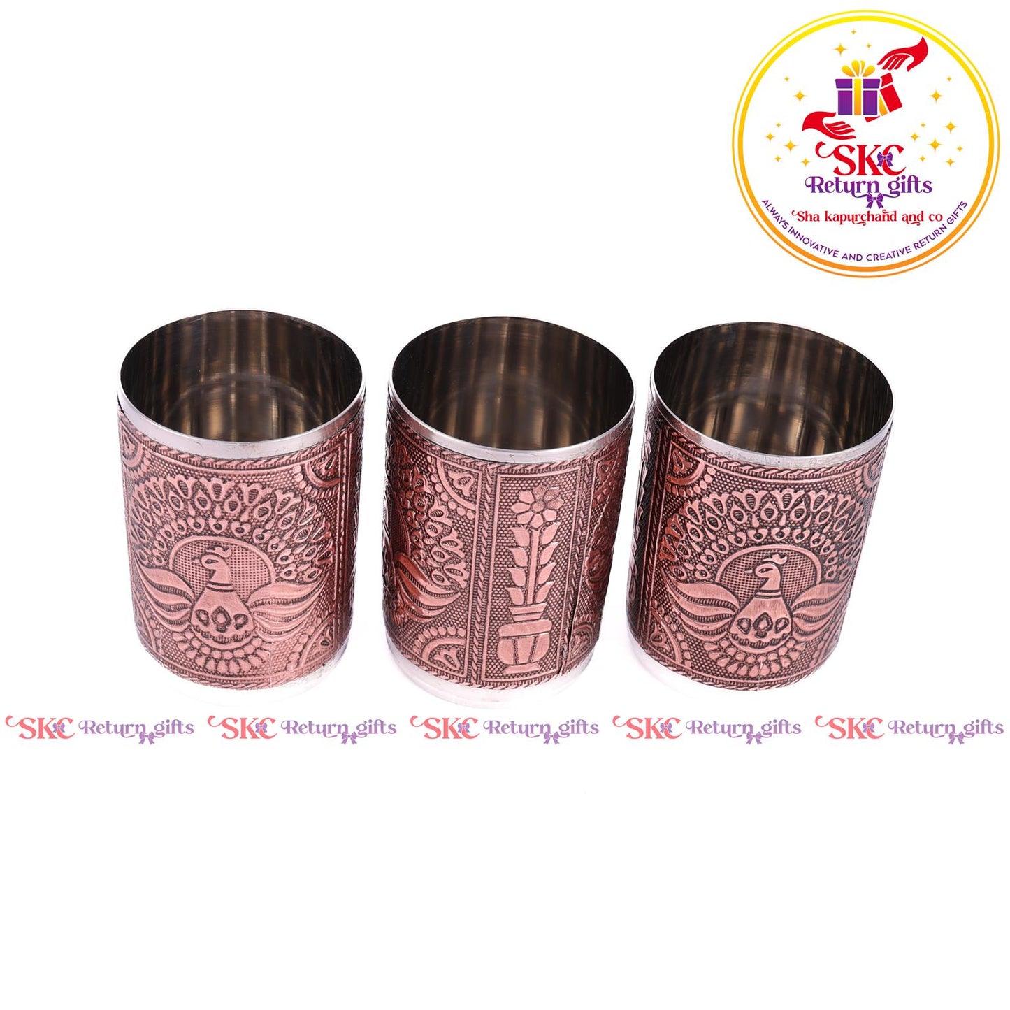 Embossed 6 Pcs Glass Tray Set Copper