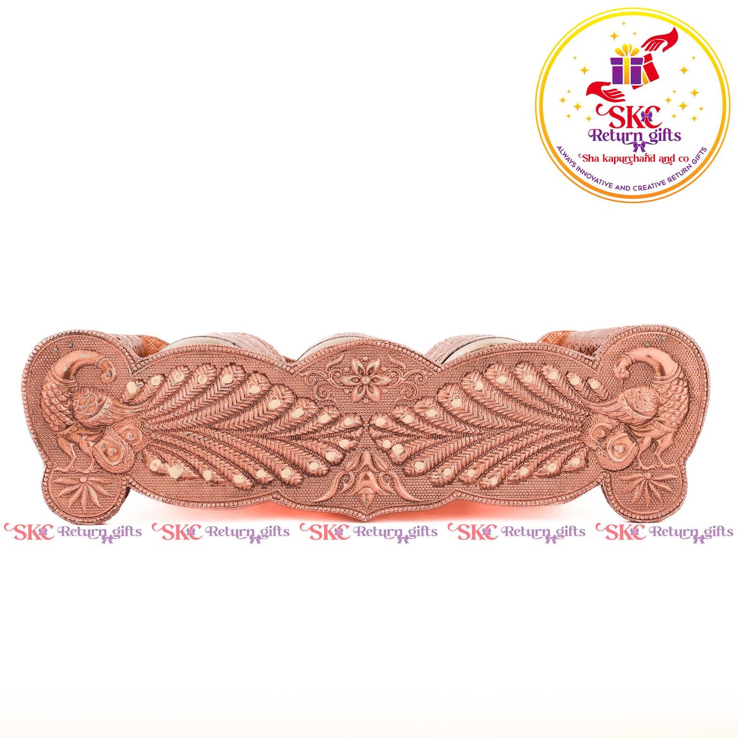Embossed 6 Pcs Glass Tray Set Copper