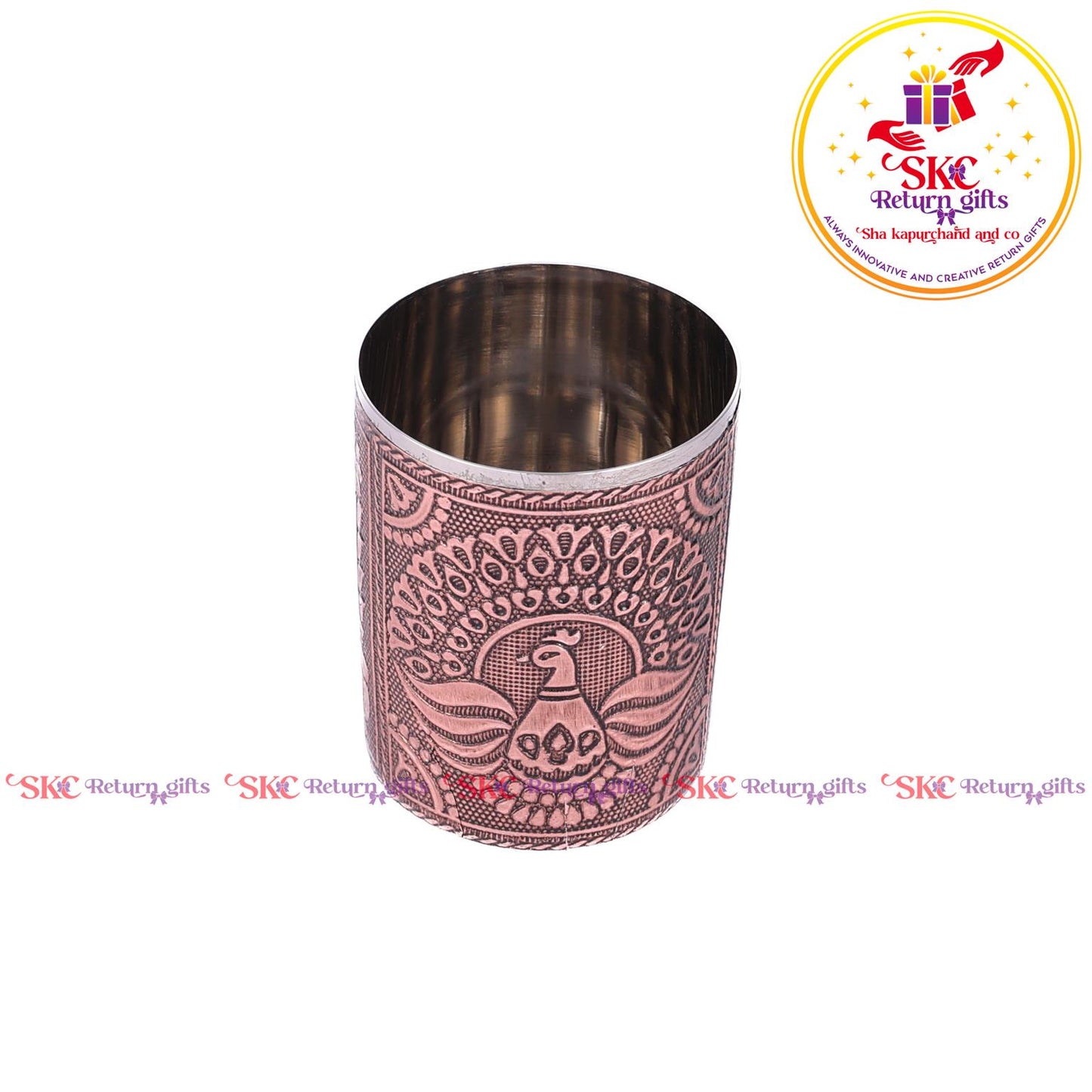 Embossed 6 Pcs Glass Tray Set Copper