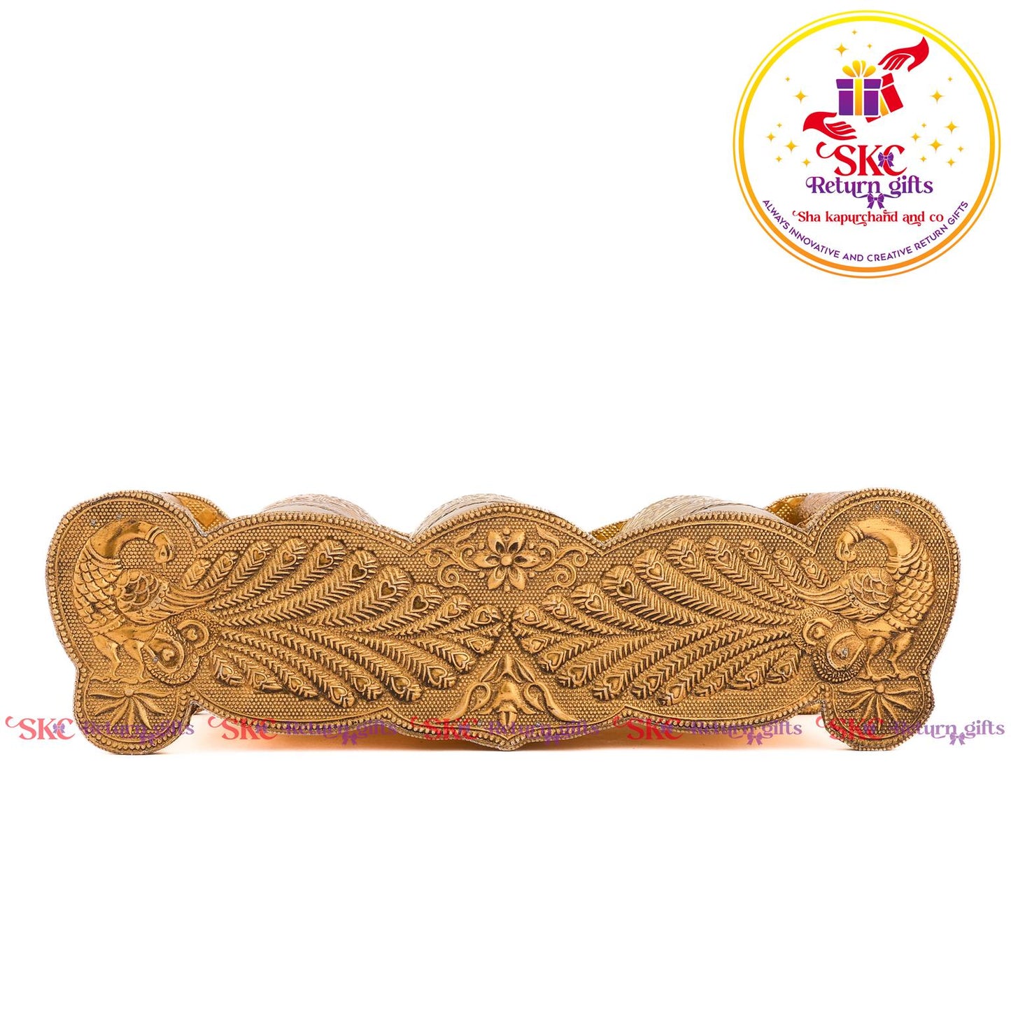 Embossed 3 Pcs Glass Tray Set Gold