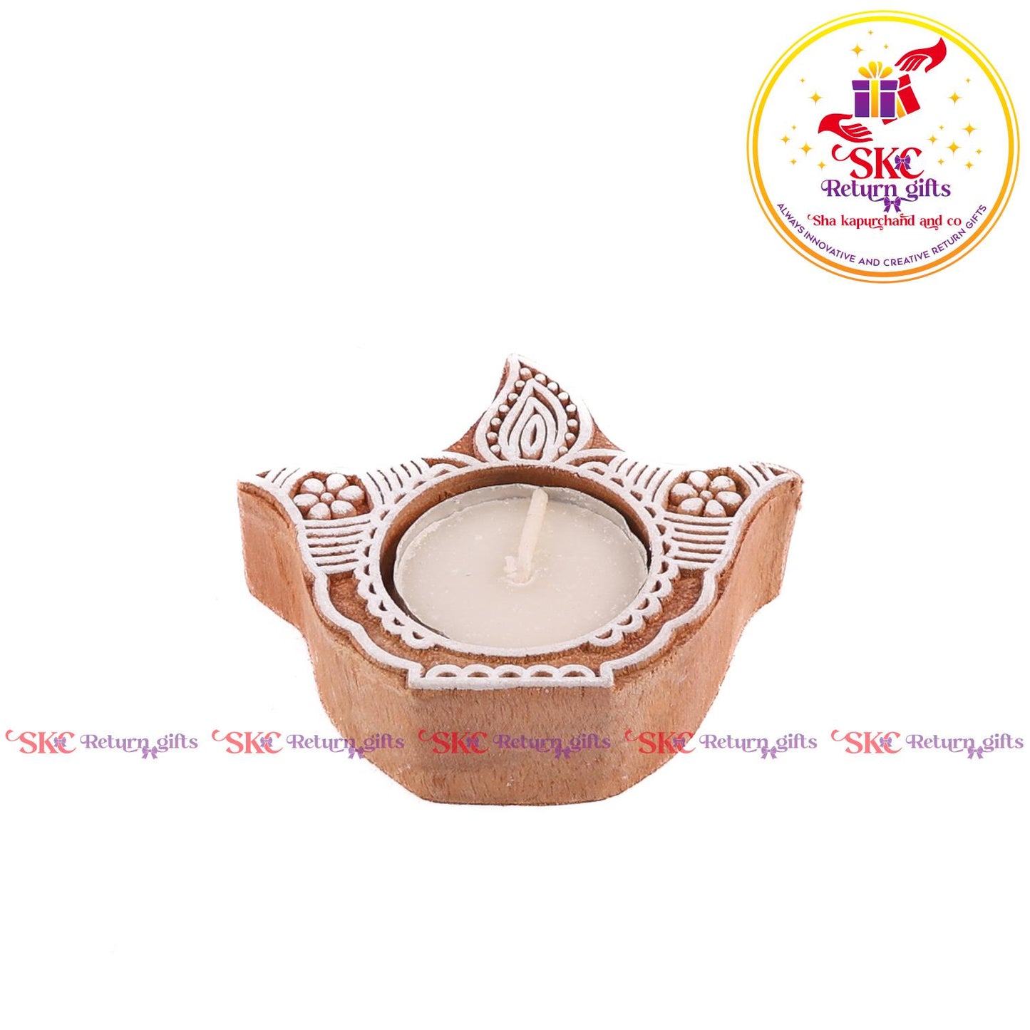 Wooden Block Candle Stand Small