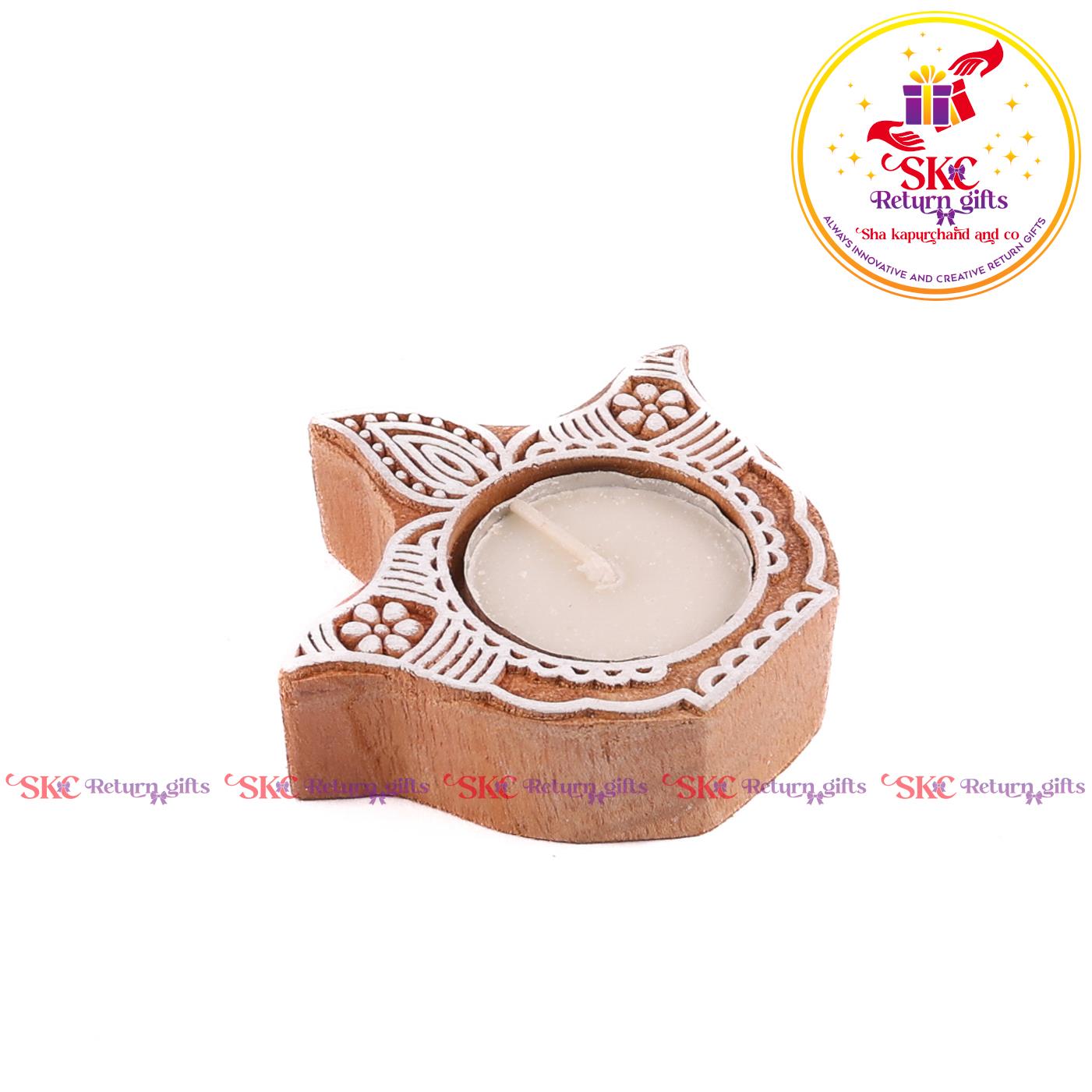 Wooden Block Candle Stand Small
