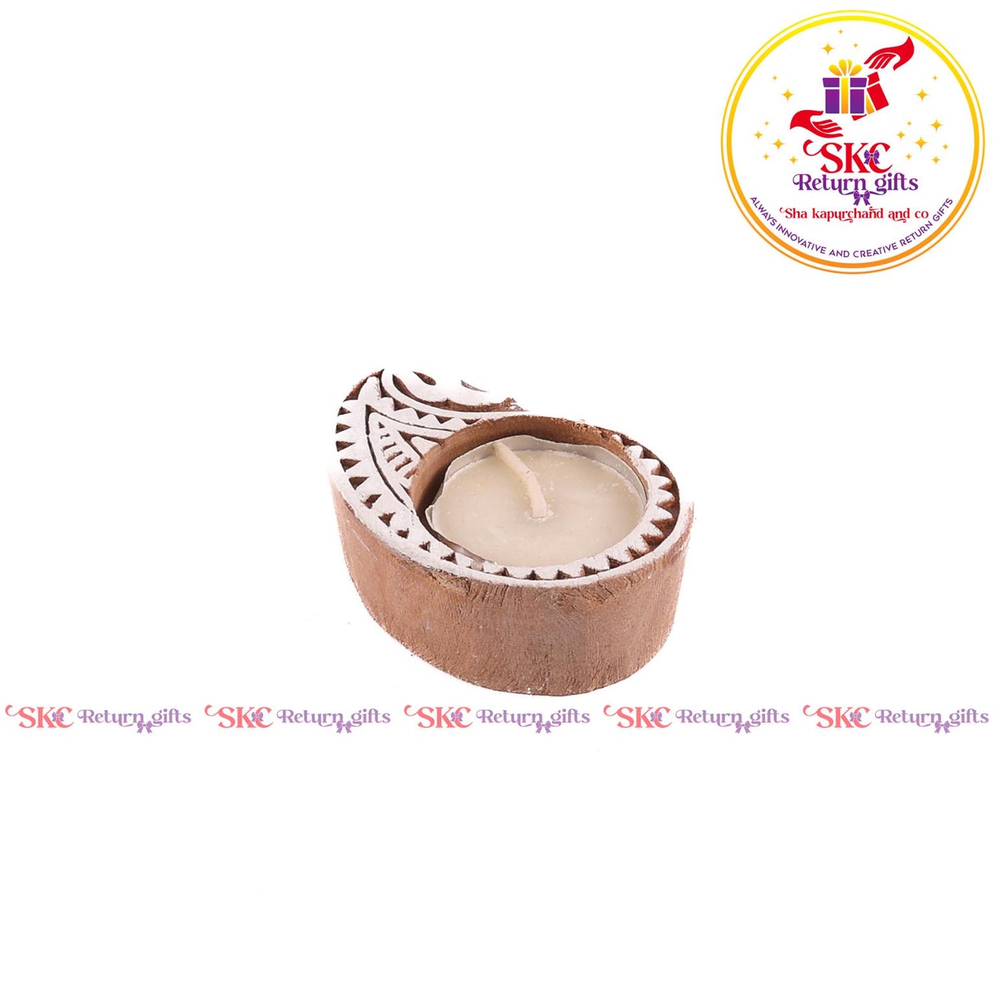 Wooden Block Candle Stand Small