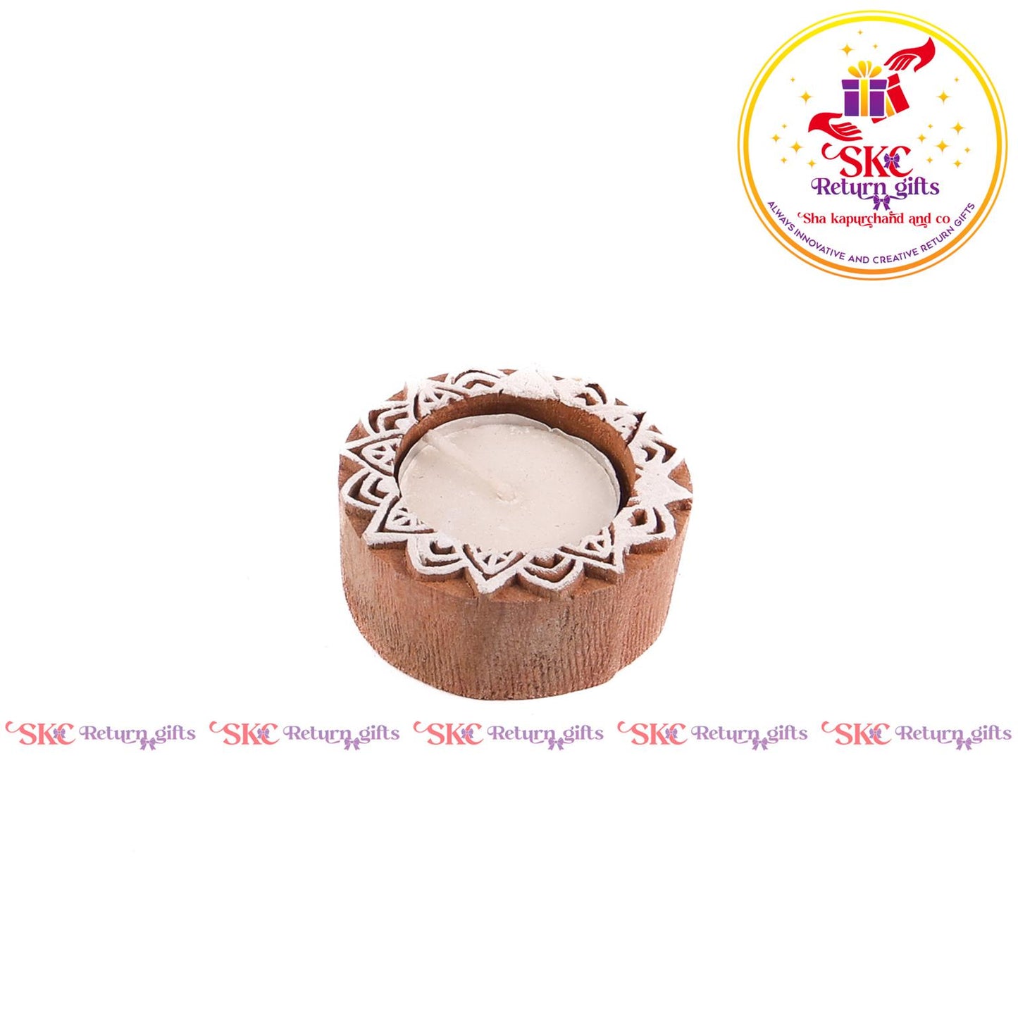 Wooden Block Candle Stand Small