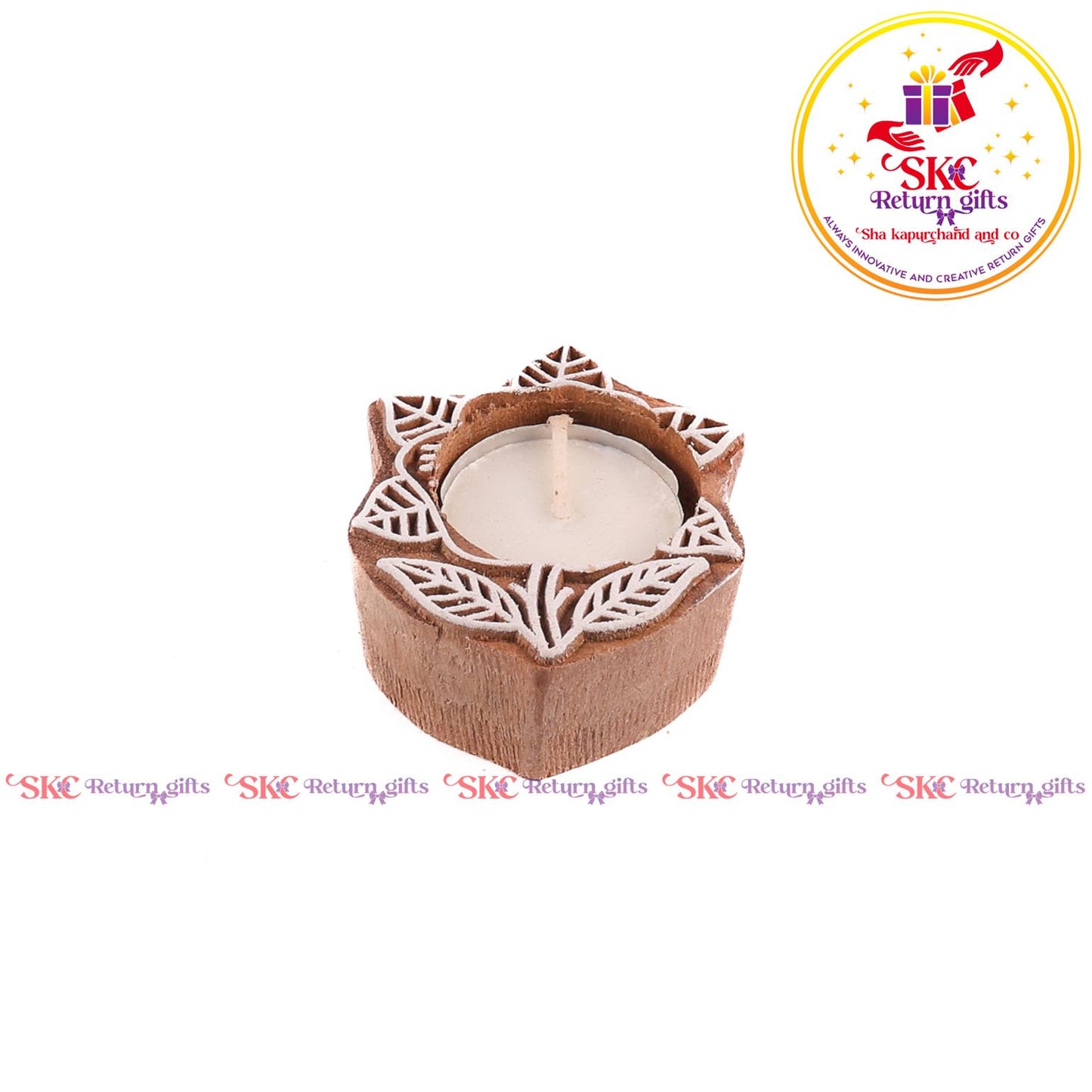 Wooden Block Candle Stand Small
