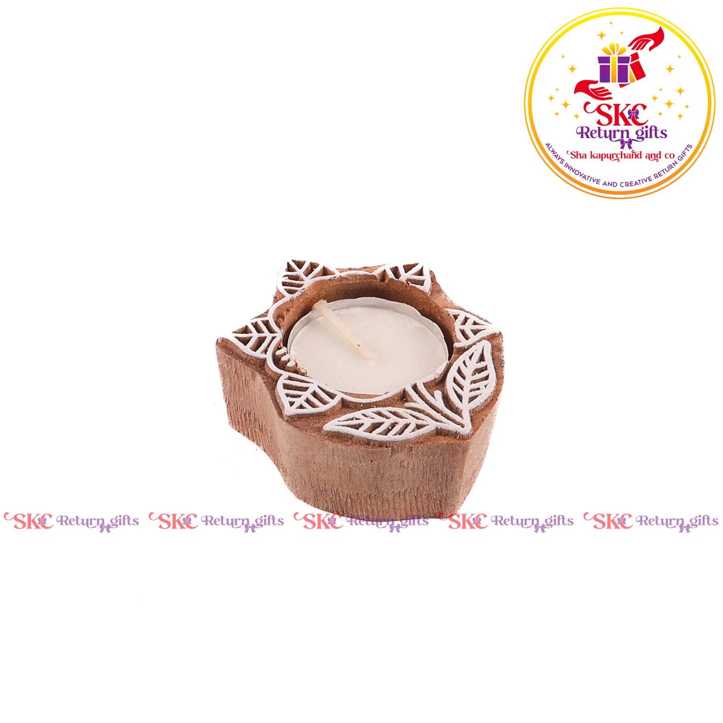 Wooden Block Candle Stand Small