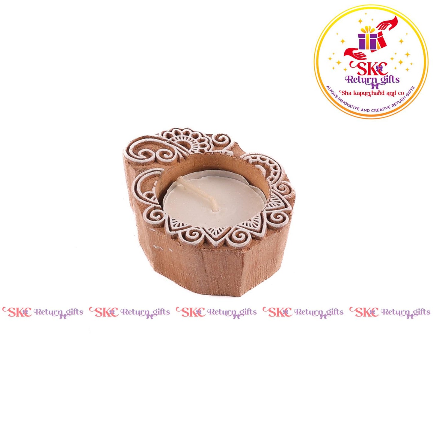 Wooden Block Candle Stand Small