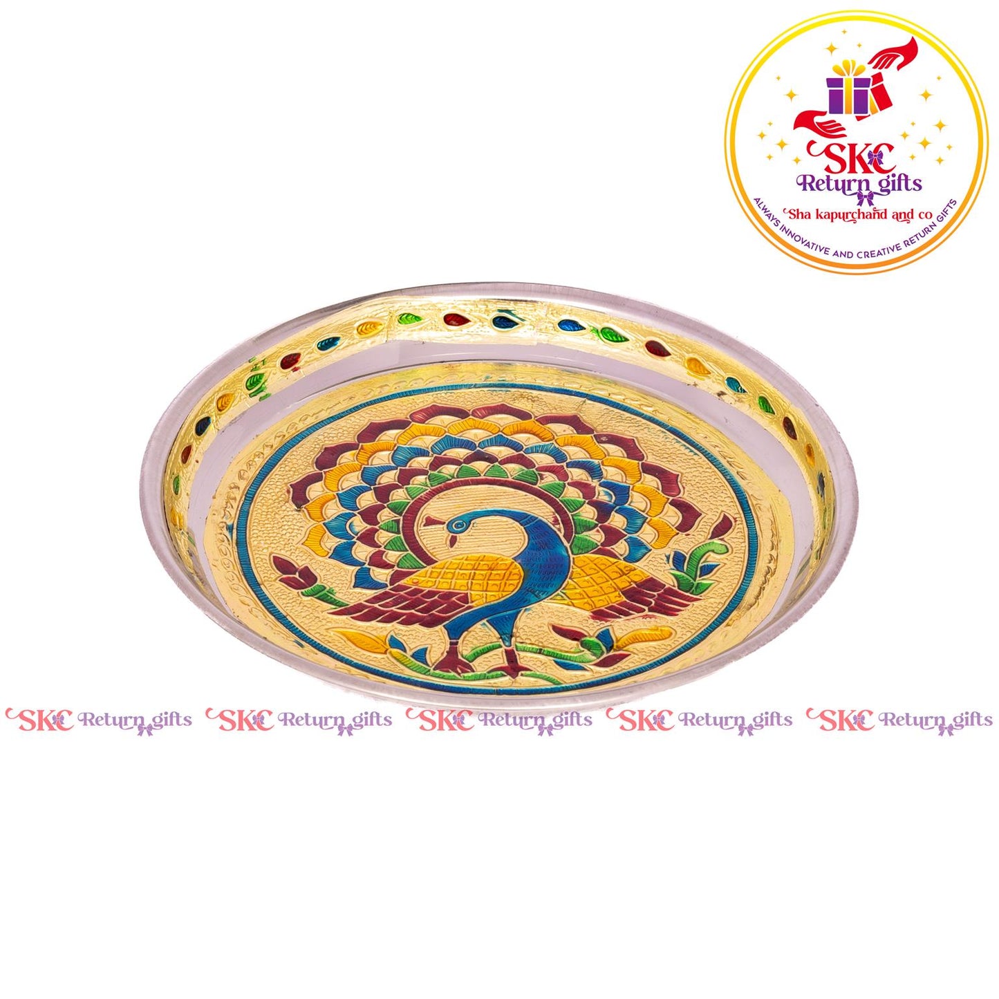 7 Inch Meenakari Pooja Plate Single Peacock