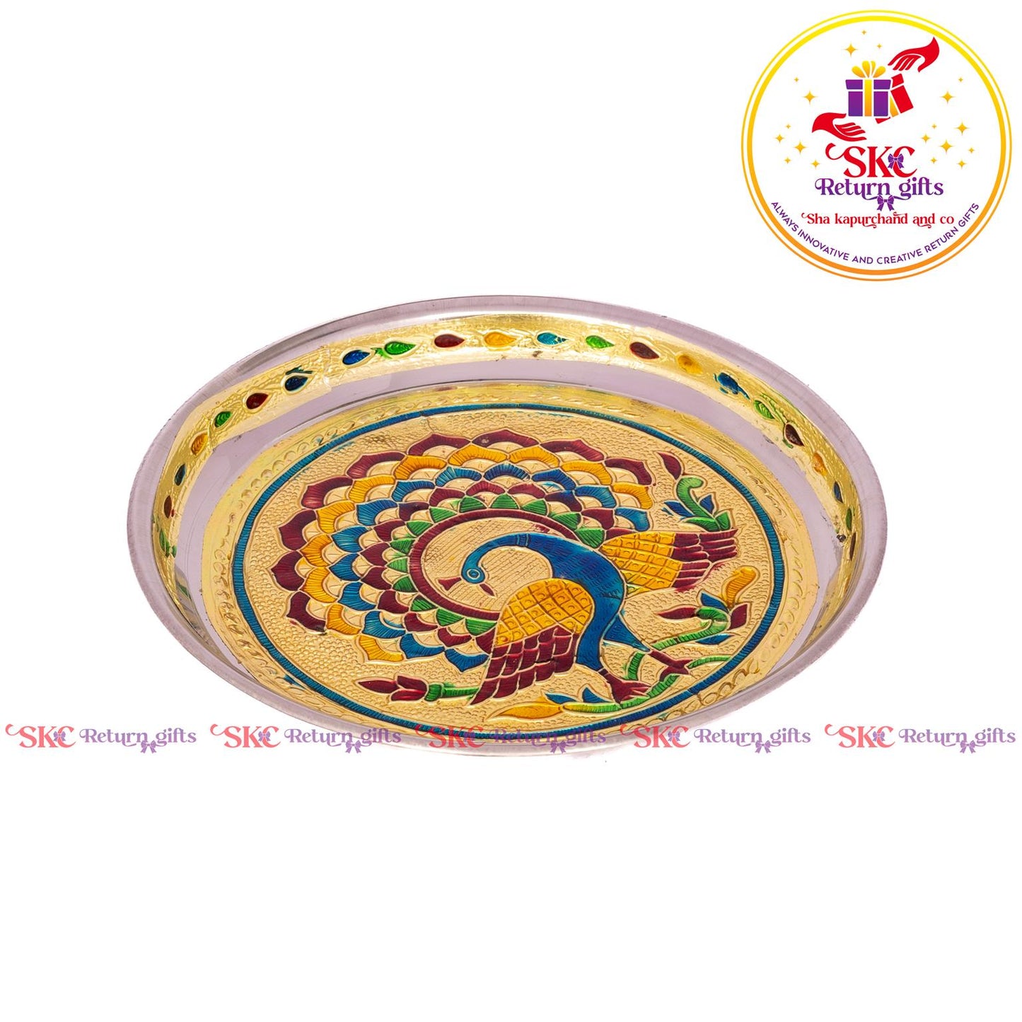 7 Inch Meenakari Pooja Plate Single Peacock
