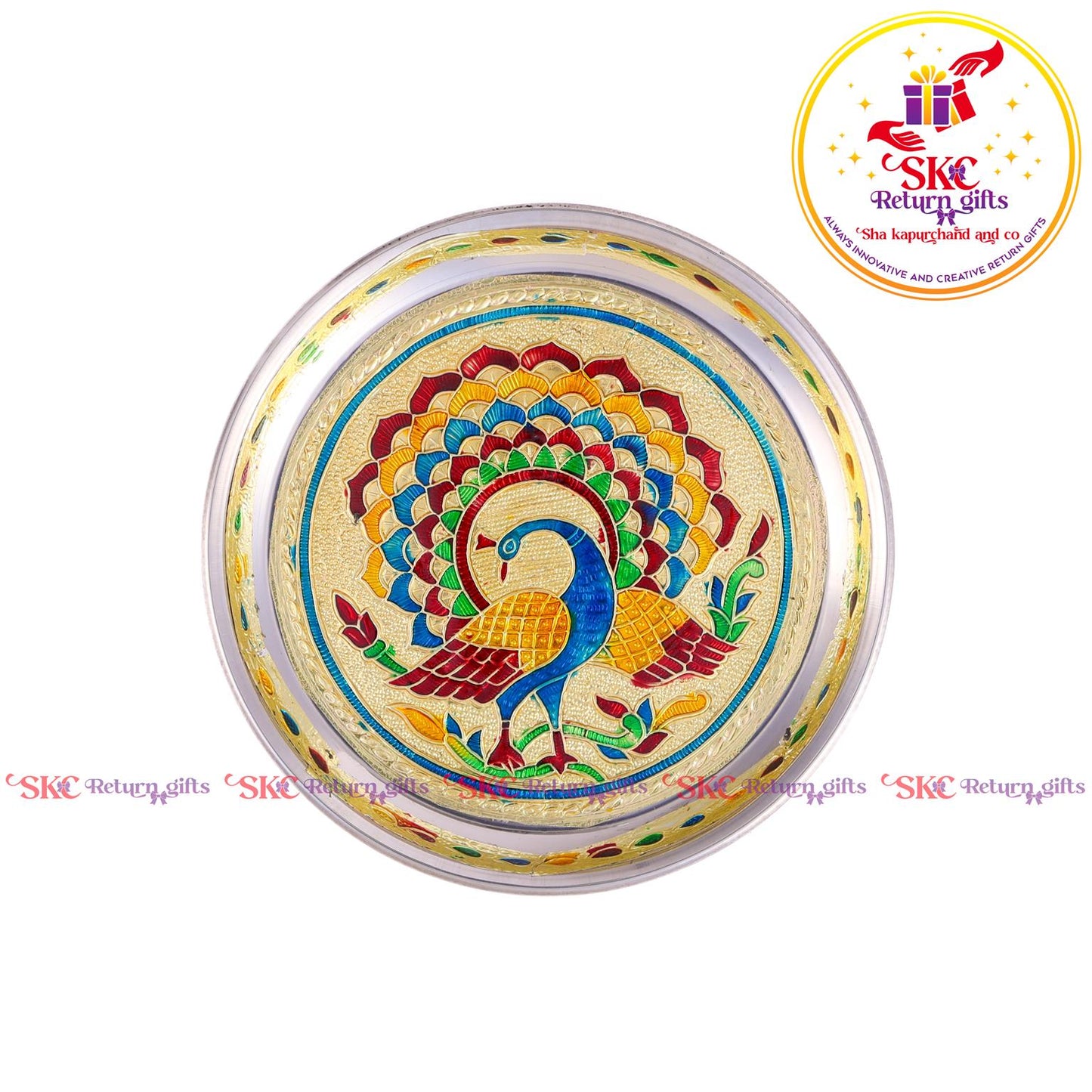 7 Inch Meenakari Pooja Plate Single Peacock
