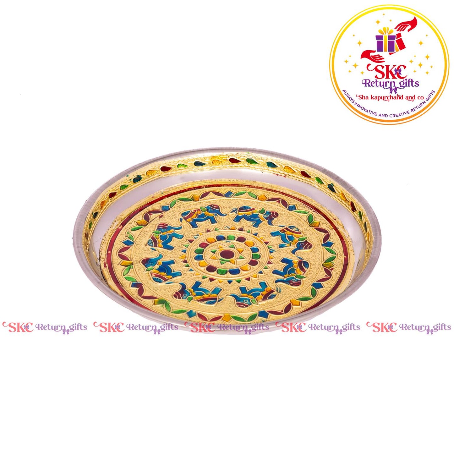 7 Inch Meenakari Pooja Plate Round Elephant