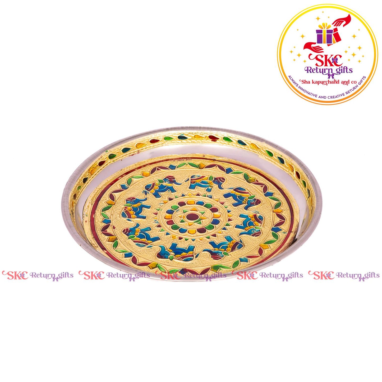 7 Inch Meenakari Pooja Plate Round Elephant