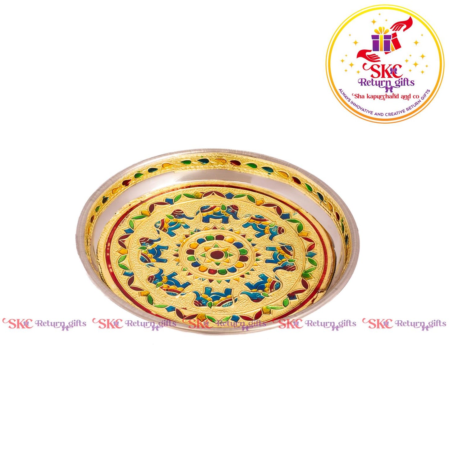 7 Inch Meenakari Pooja Plate Round Elephant