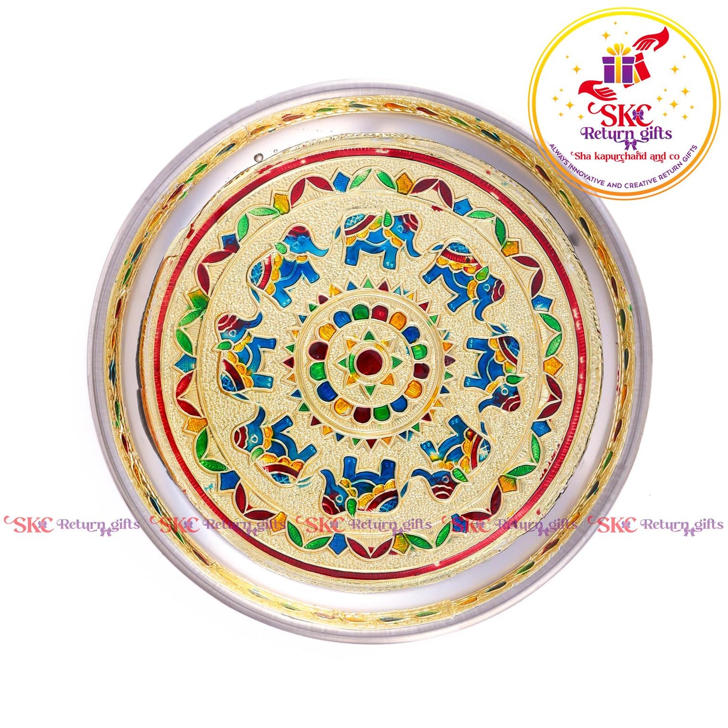 7 Inch Meenakari Pooja Plate Round Elephant