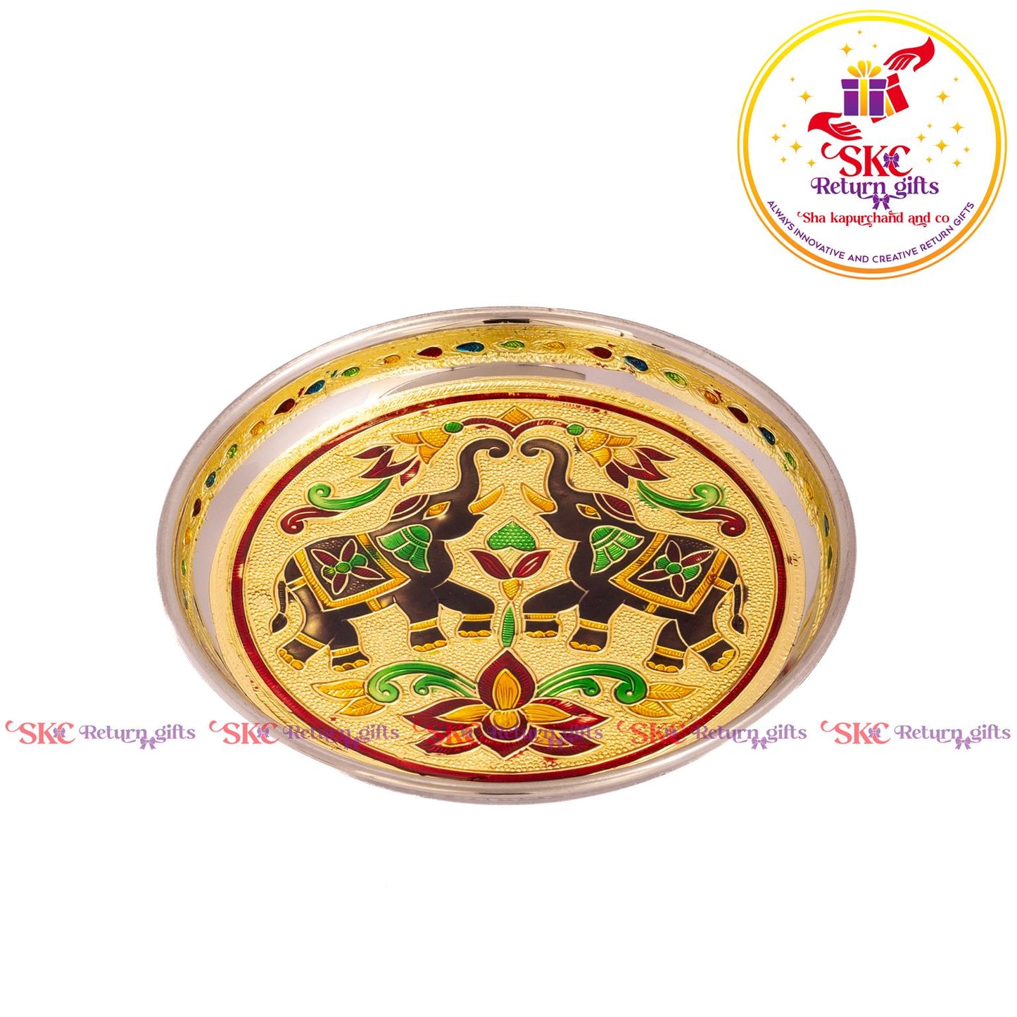7 Inch Meenakari Pooja Plate Double Elephant