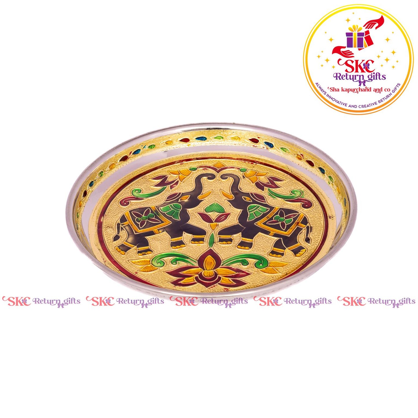 7 Inch Meenakari Pooja Plate Double Elephant