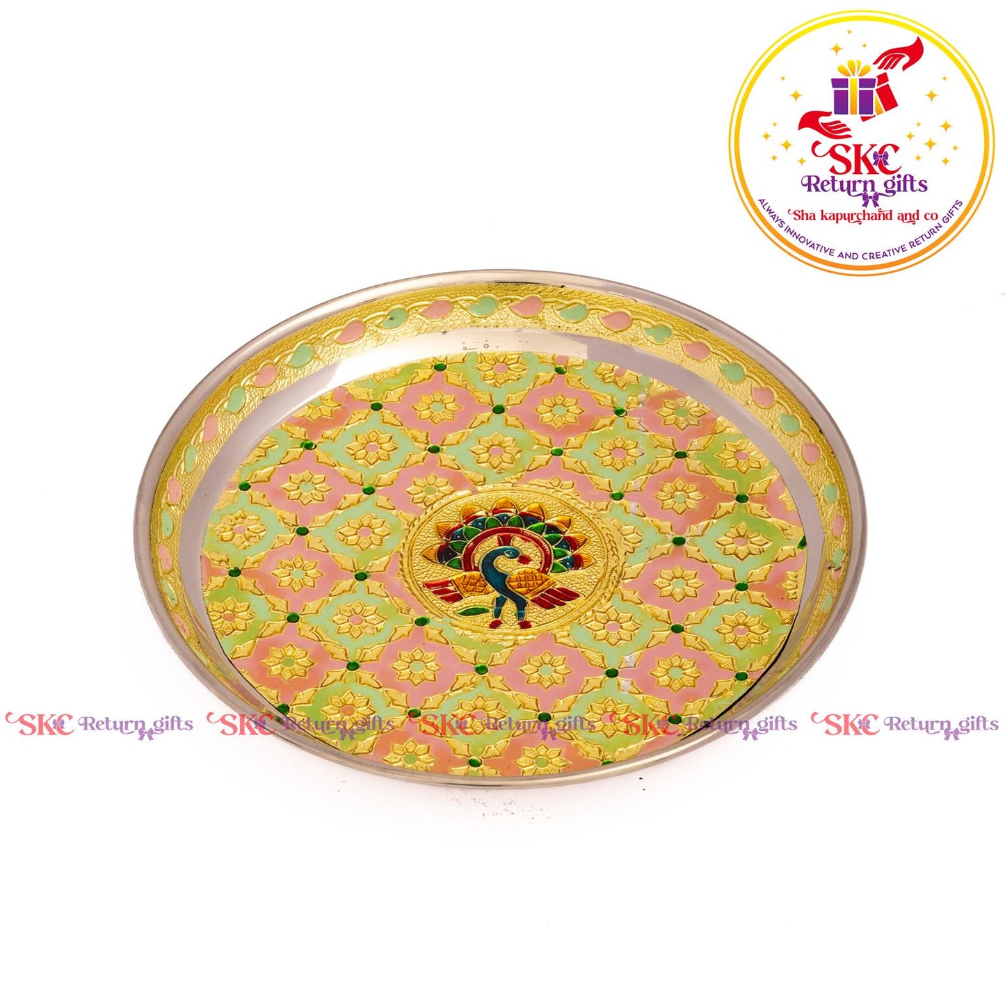7 Inch Meenakari Pooja Plate Double Elephant