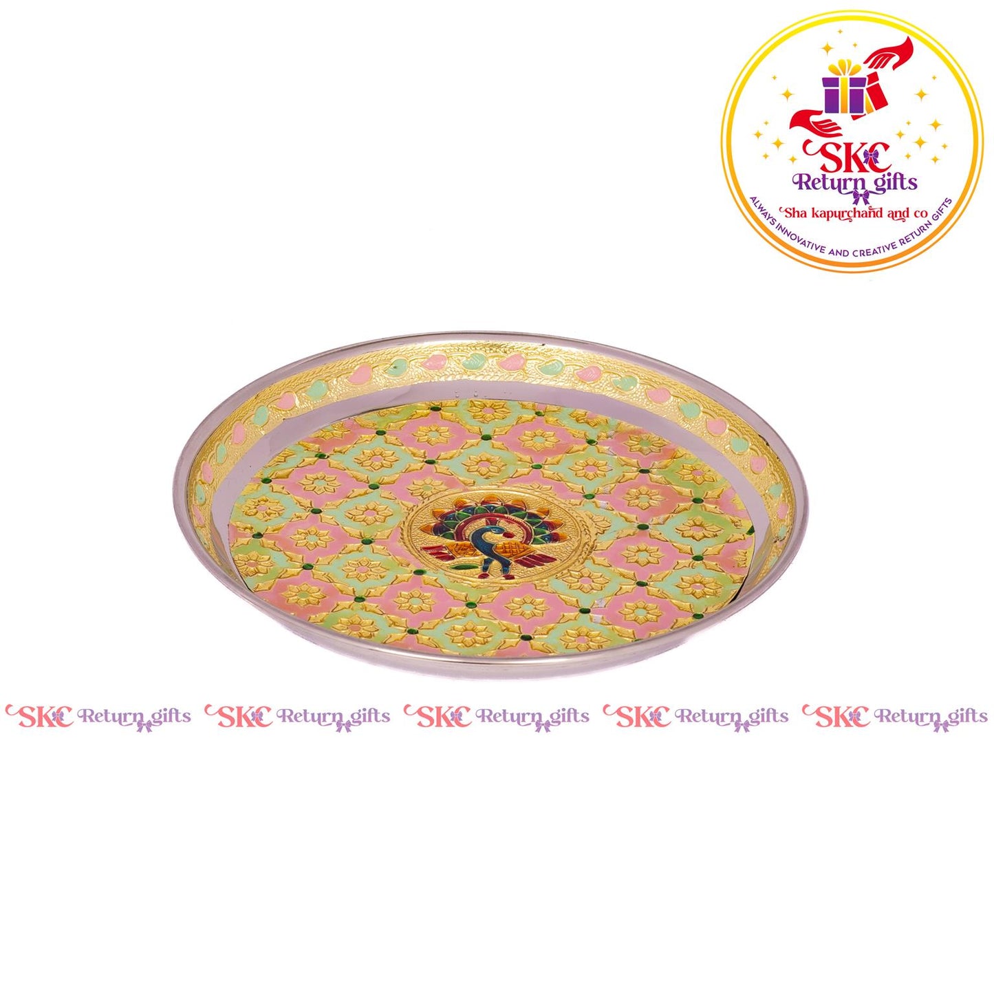 7 Inch Meenakari Pooja Plate Double Elephant