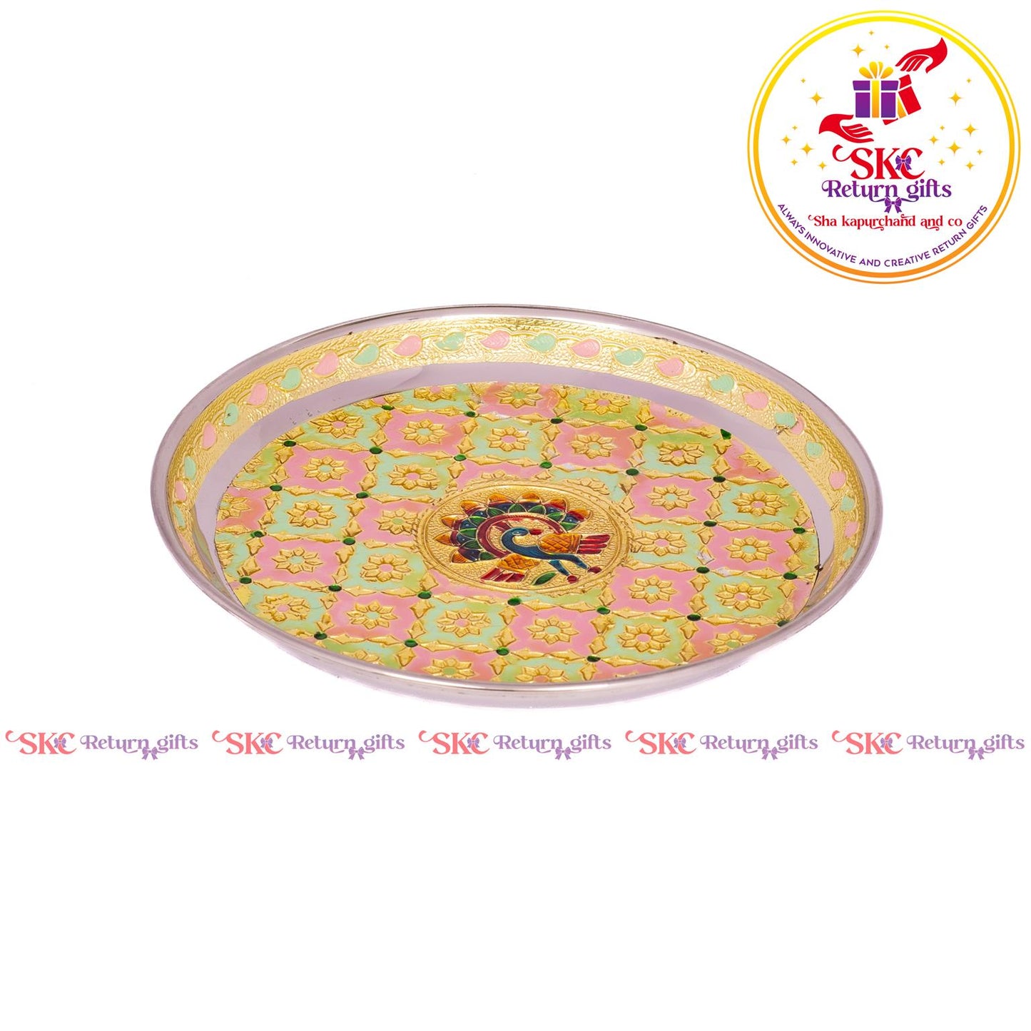 7 Inch Meenakari Pooja Plate Double Elephant