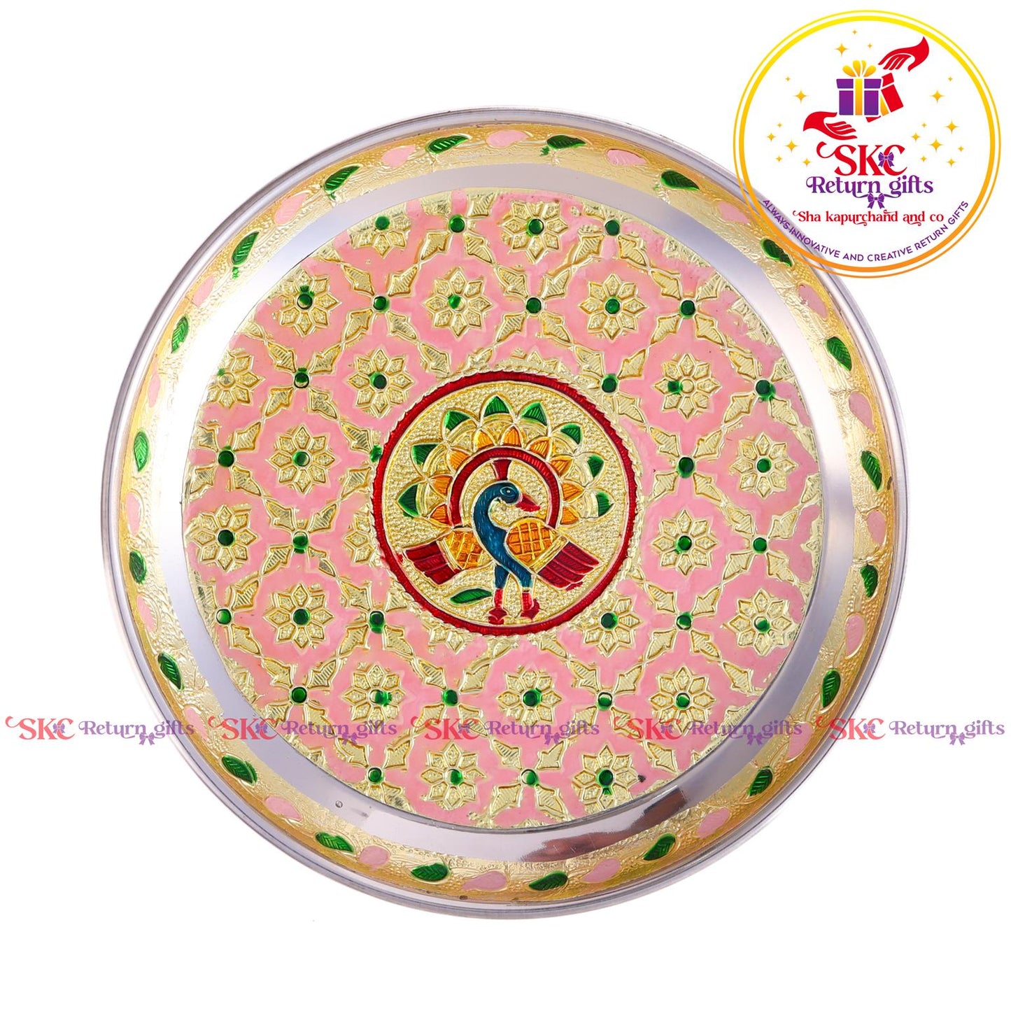 7 Inch Meenakari Pooja Plate Double Elephant
