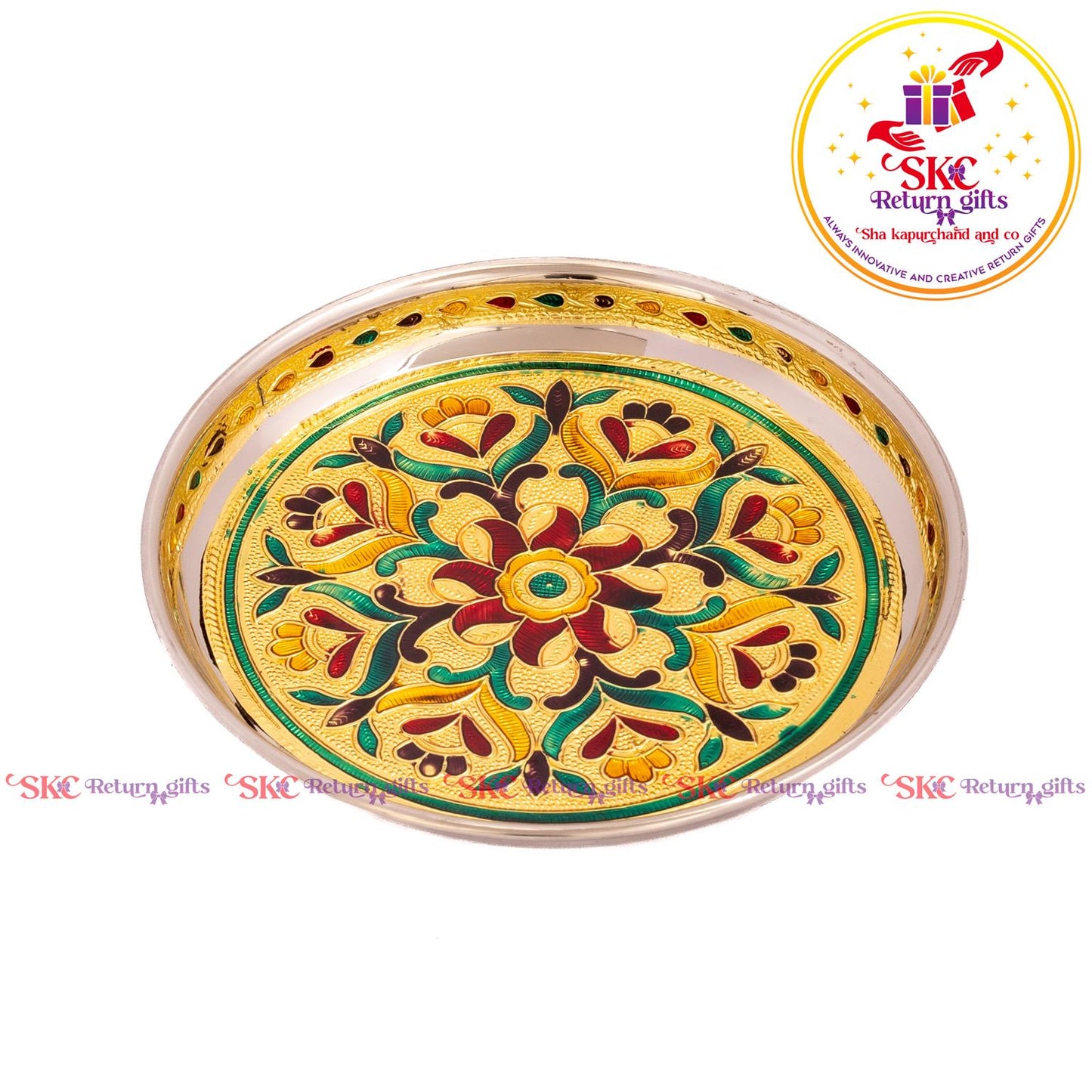 7 Inch Meenakari Pooja Plate Flower