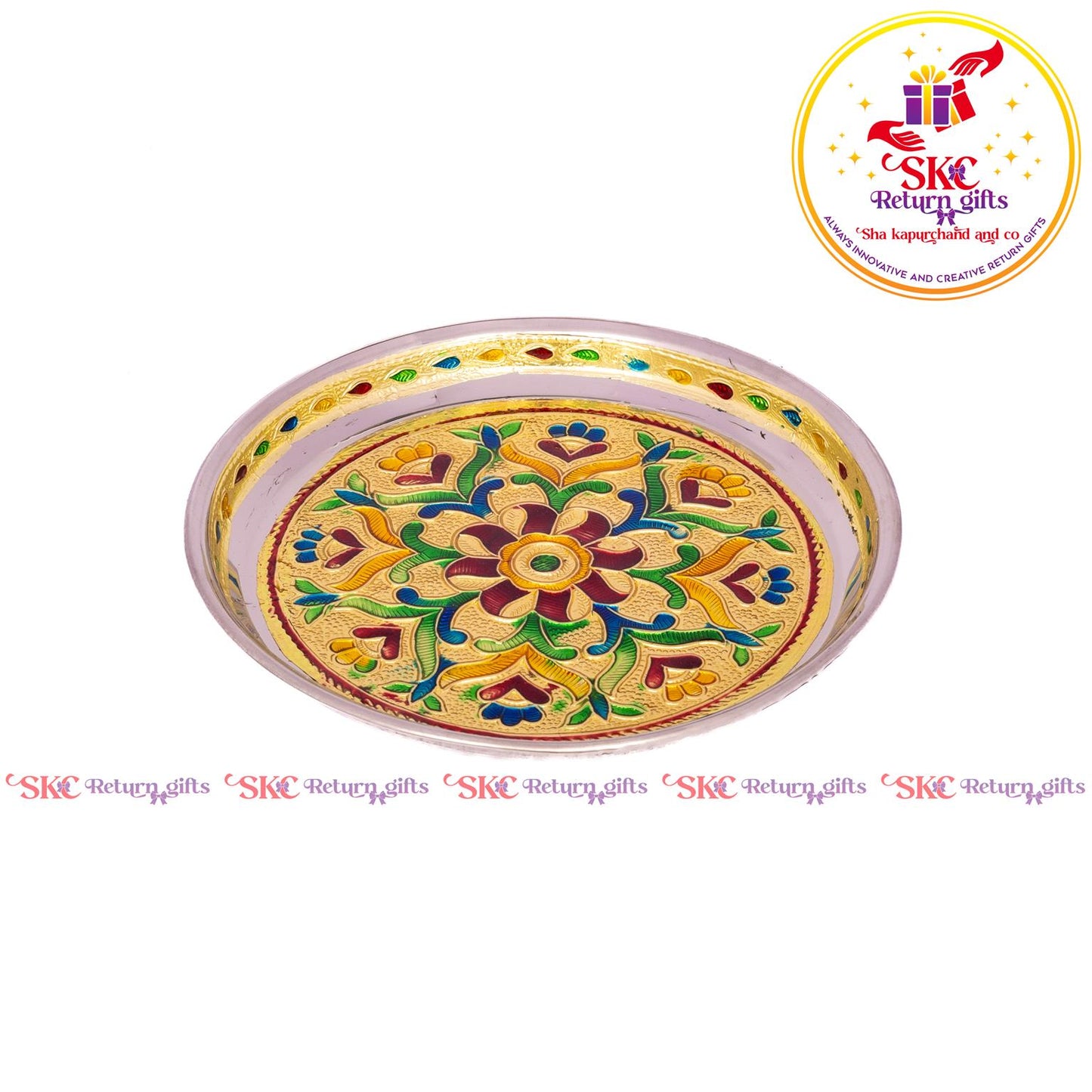 7 Inch Meenakari Pooja Plate Flower