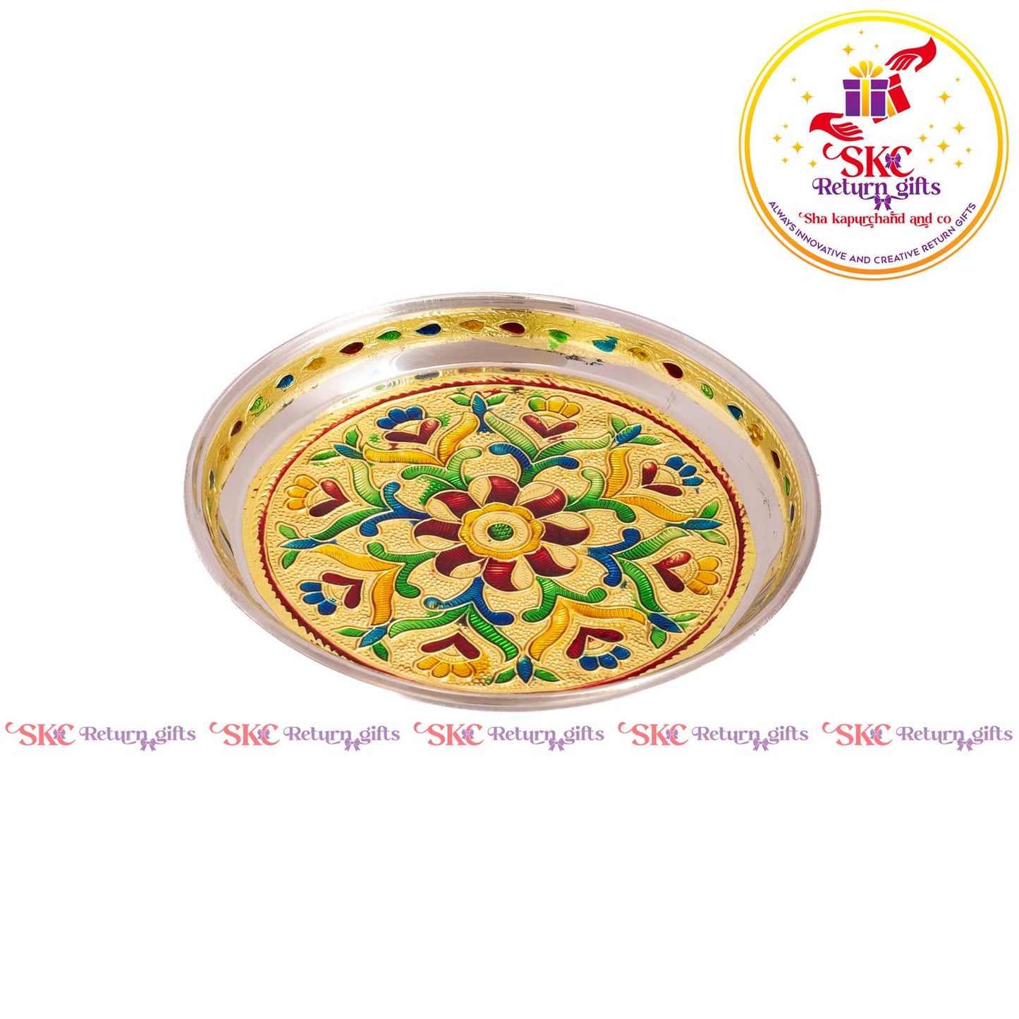 7 Inch Meenakari Pooja Plate Flower