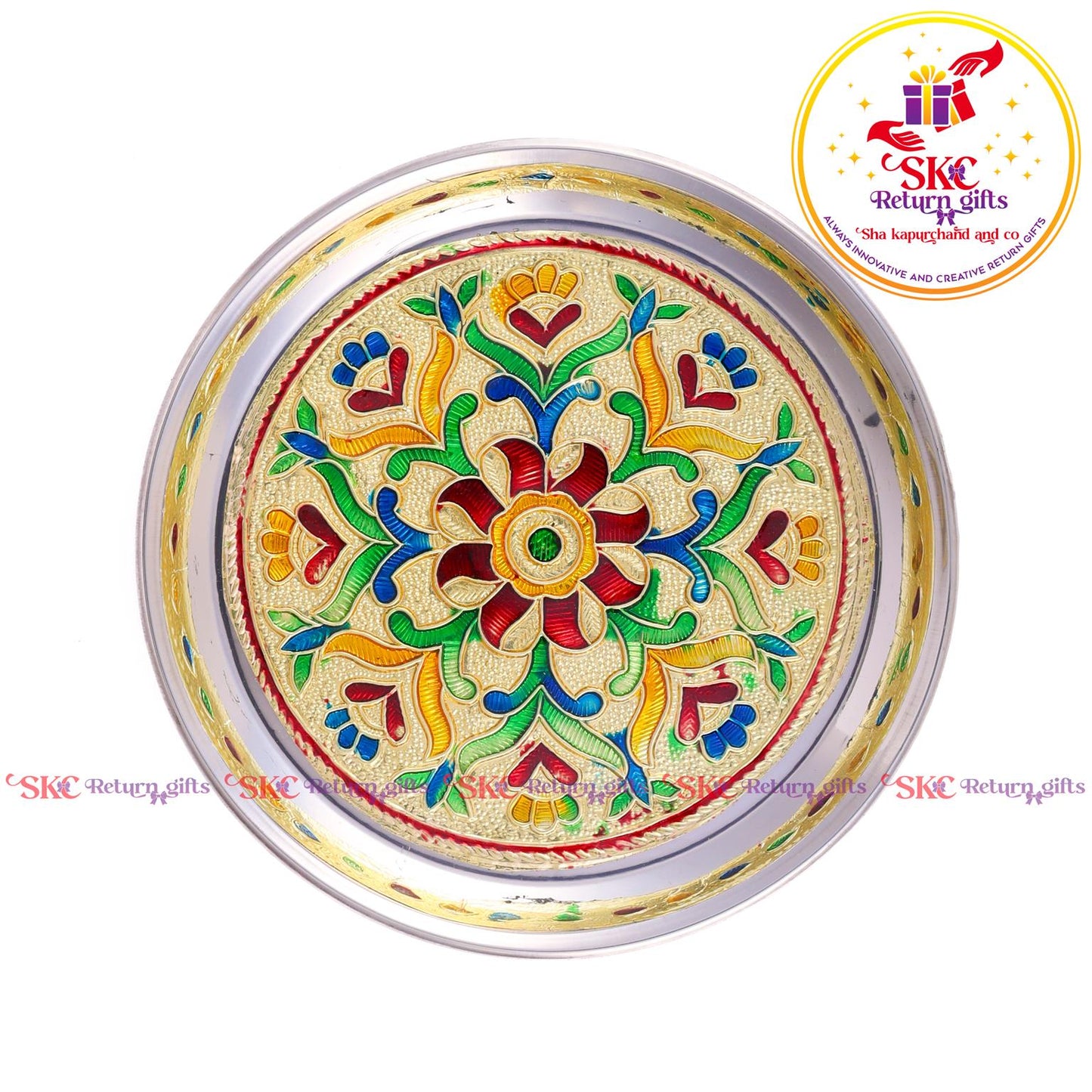 7 Inch Meenakari Pooja Plate Flower