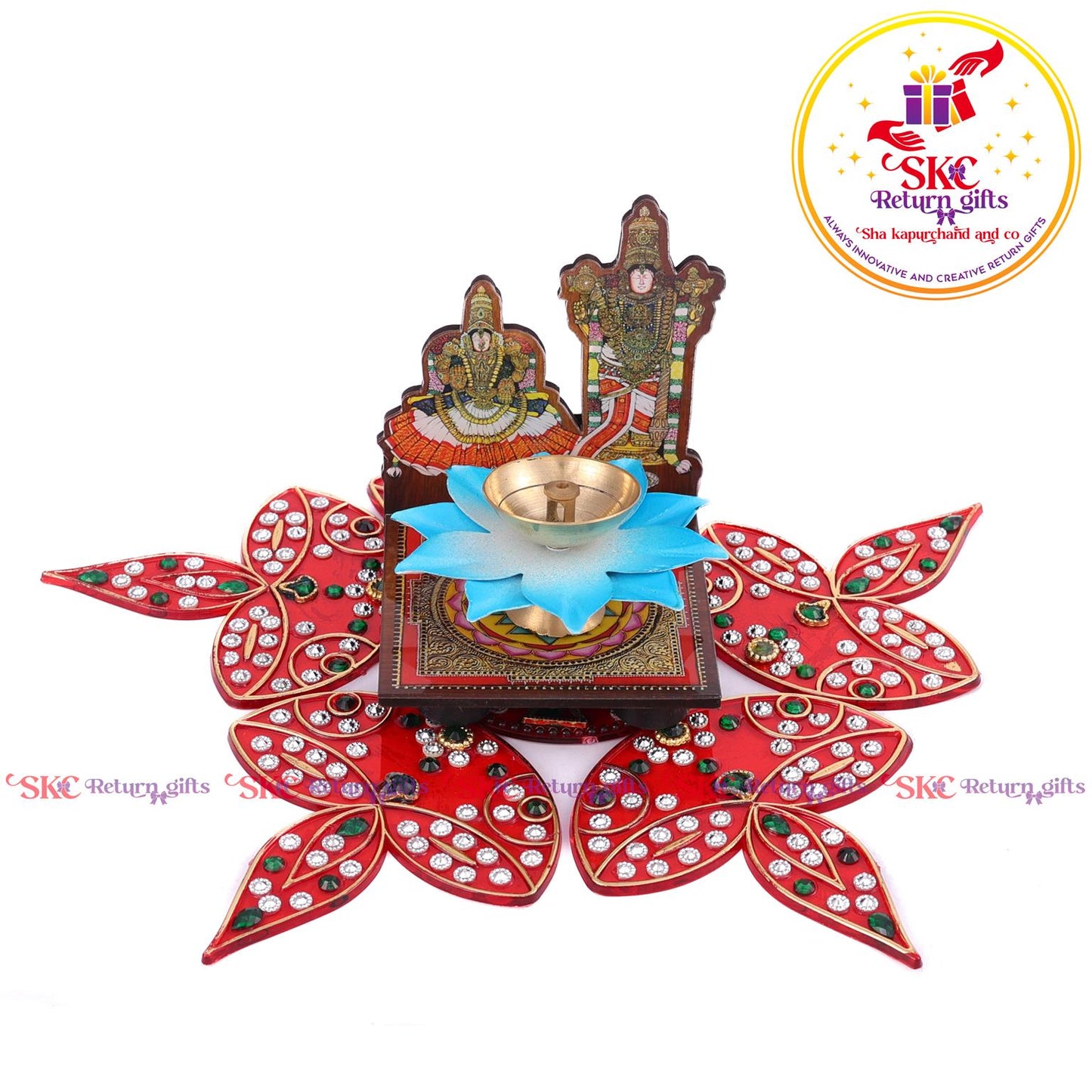 Mdf Acrylic Balaji Diya Stand With Gift Set