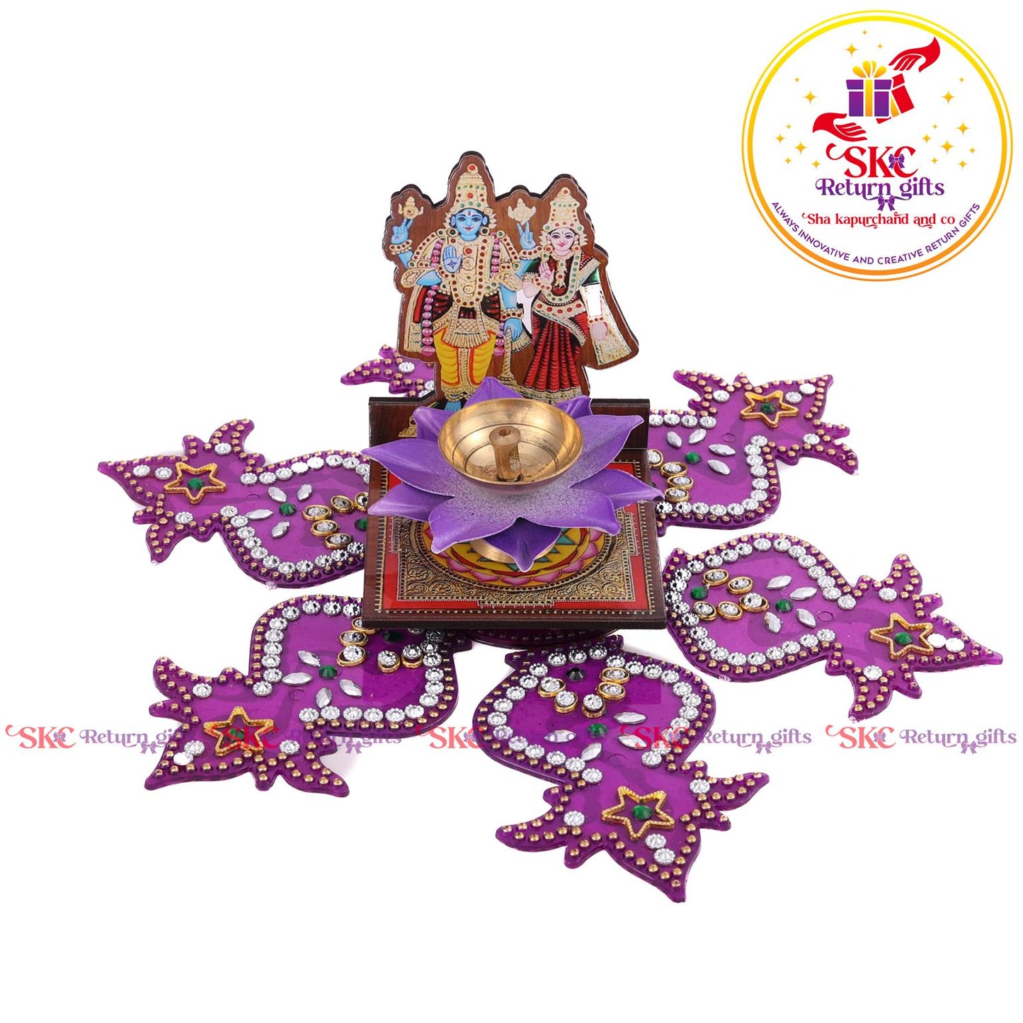 Mdf Acrylic Vishnu Laxmi Diya Stand With Gift Set