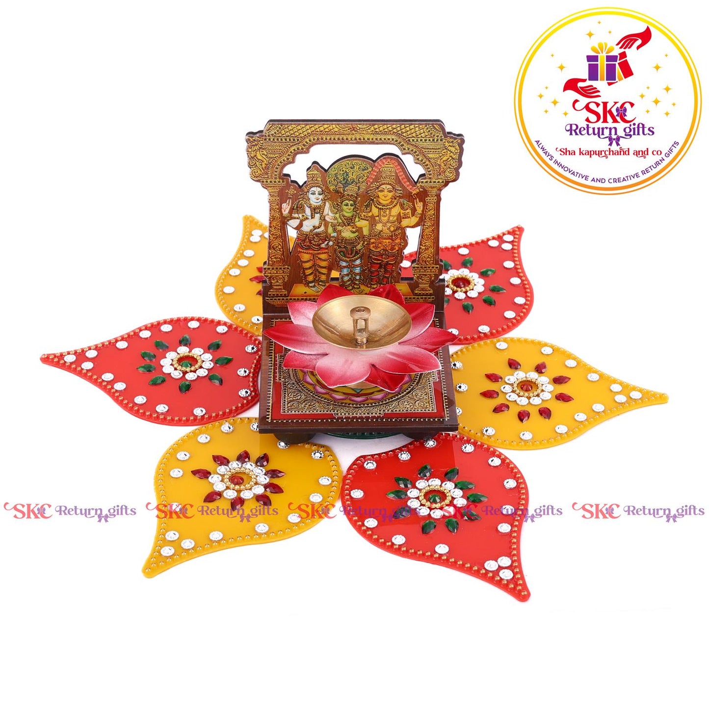 Mdf Acrylic Meenakshi Sundereshwar Kalyanam Diya Stand With Gift Set