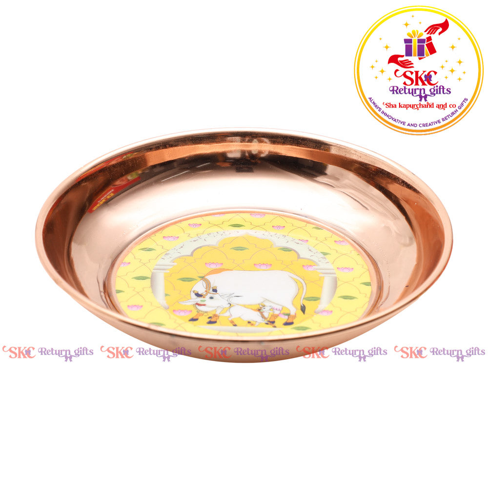 Pichwai Rose Gold Plating Pooja Plate